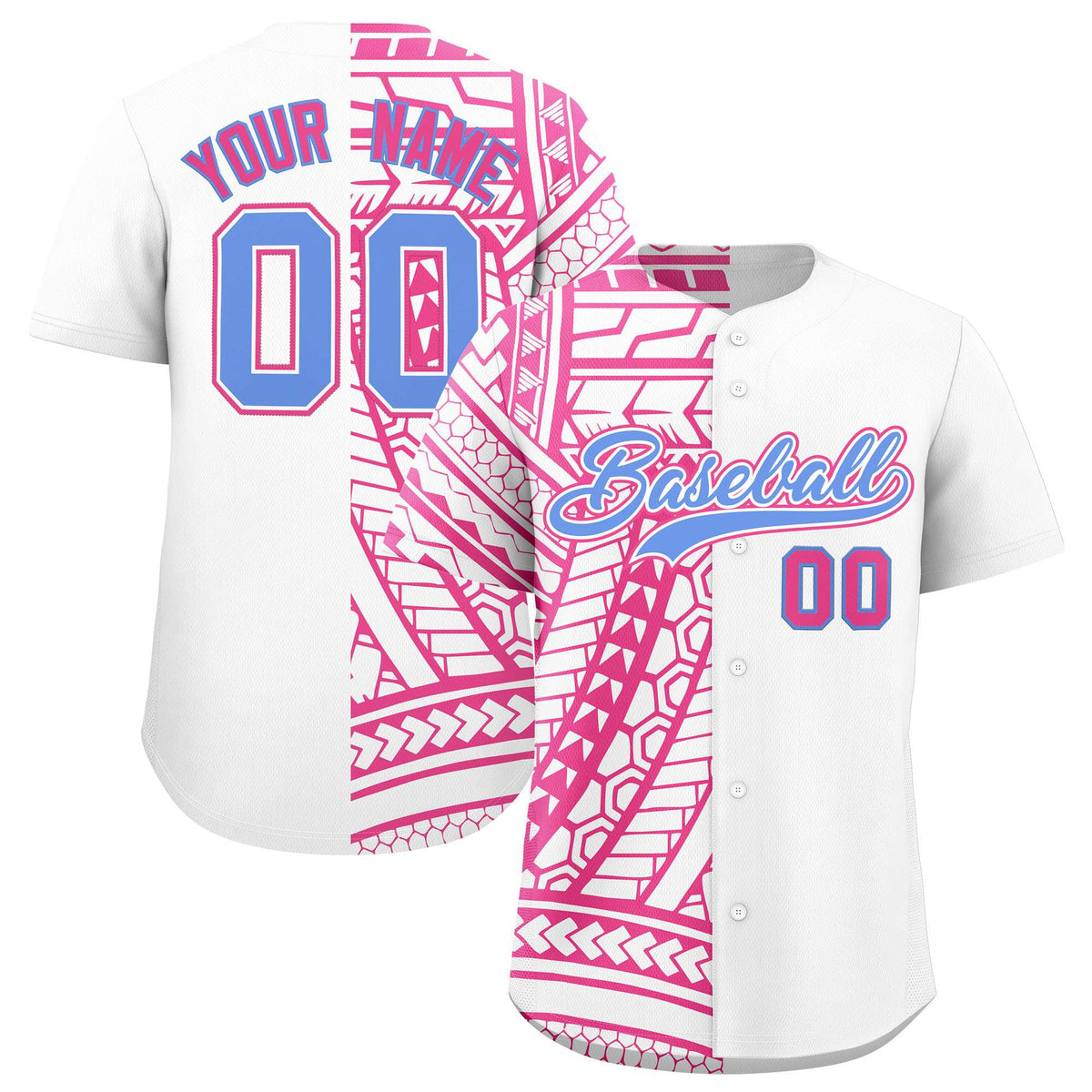Custom White Pink Split Fashion Tribal Pattern Authentic Baseball Jersey