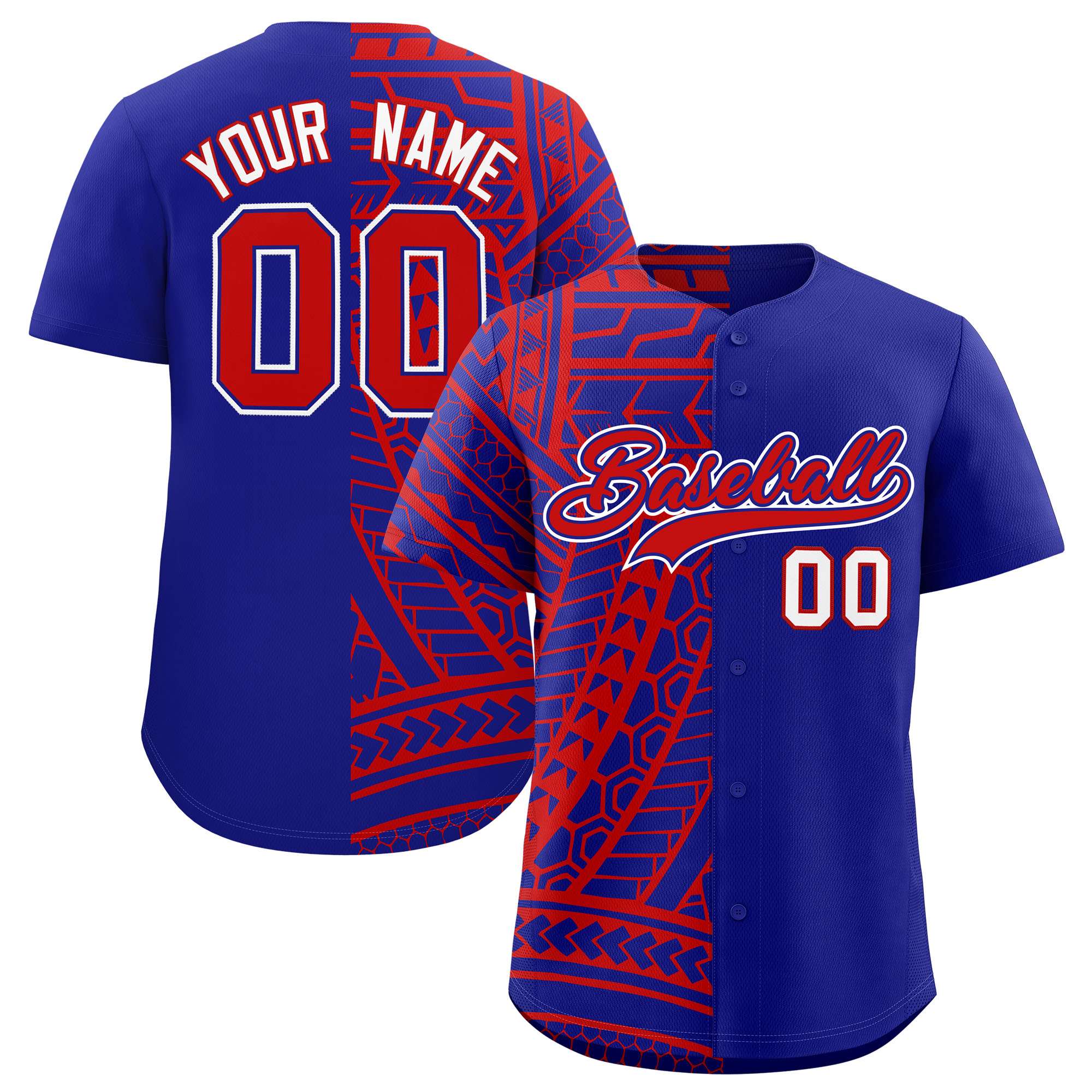 Custom Red Royal Split Fashion Tribal Pattern Authentic Baseball Jersey