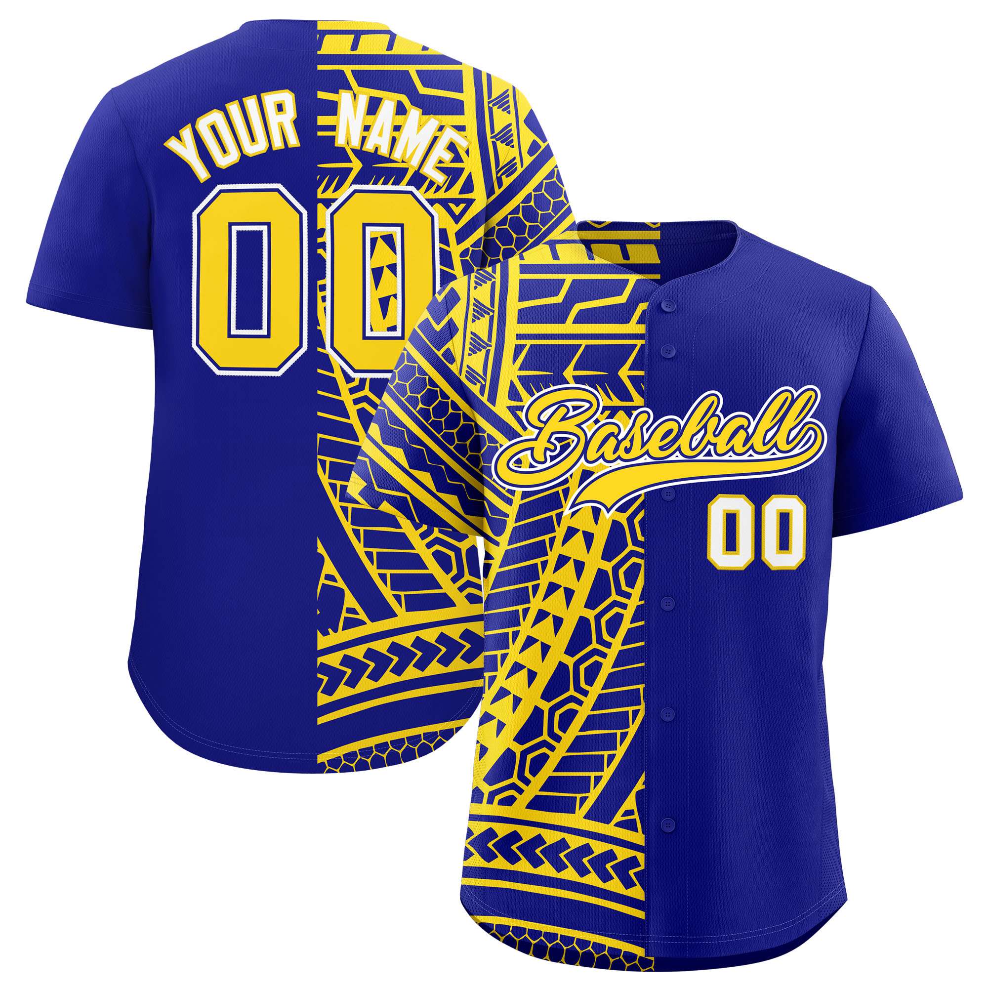 Custom Royal Gold Split Fashion Tribal Pattern Authentic Baseball Jersey