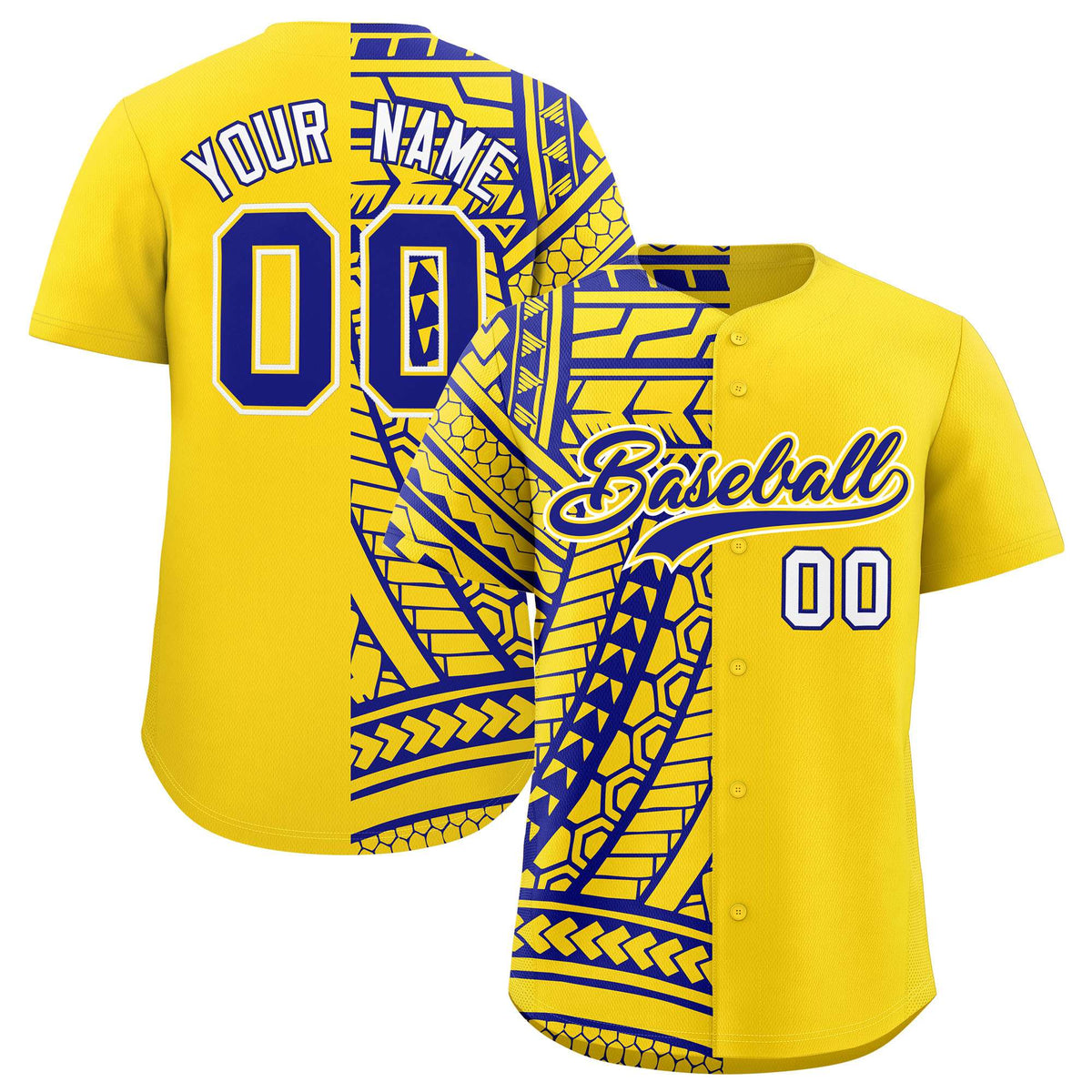 Custom Gold Royal Split Fashion Tribal Pattern Authentic Baseball Jersey