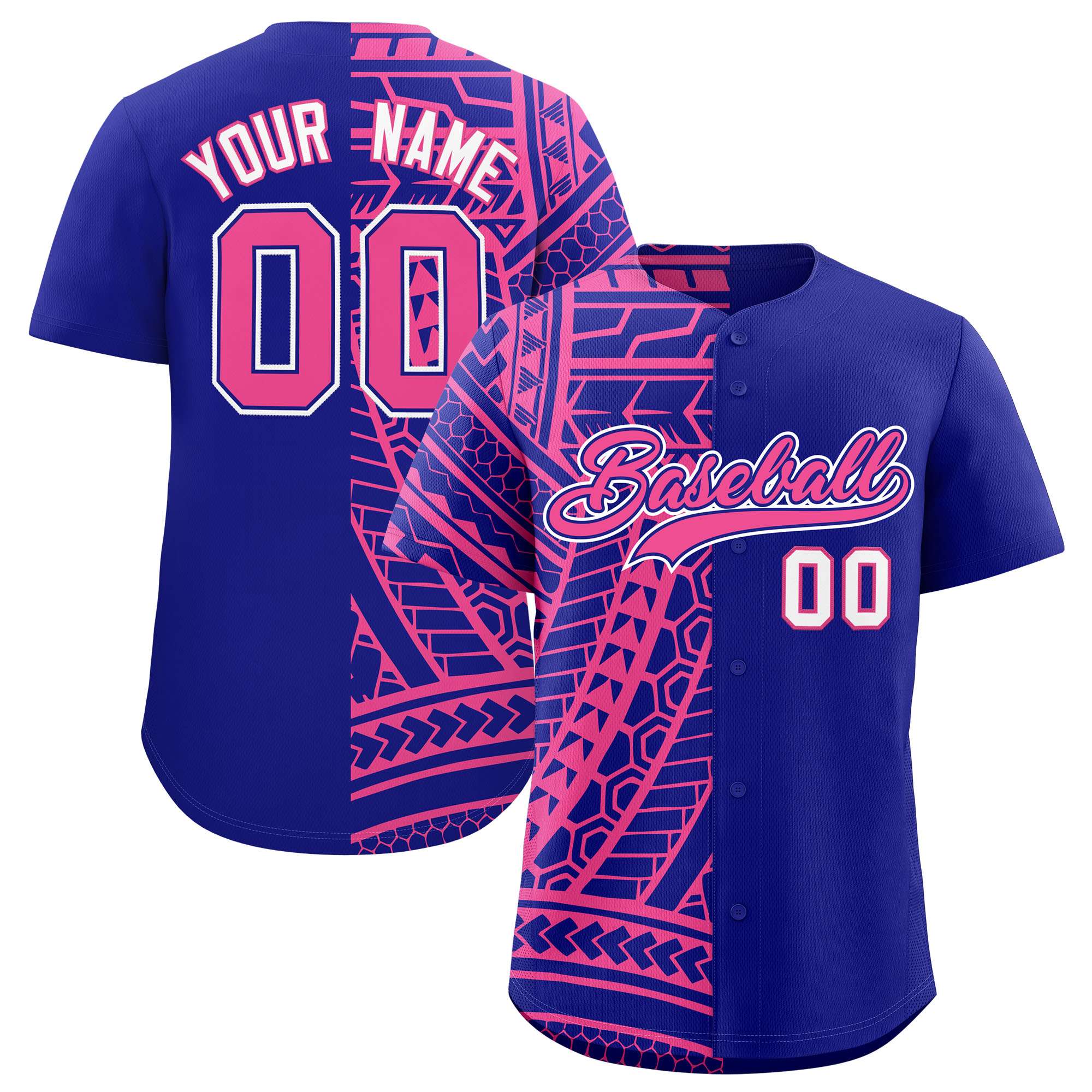 Custom Royal Pink Split Fashion Tribal Pattern Authentic Baseball Jersey