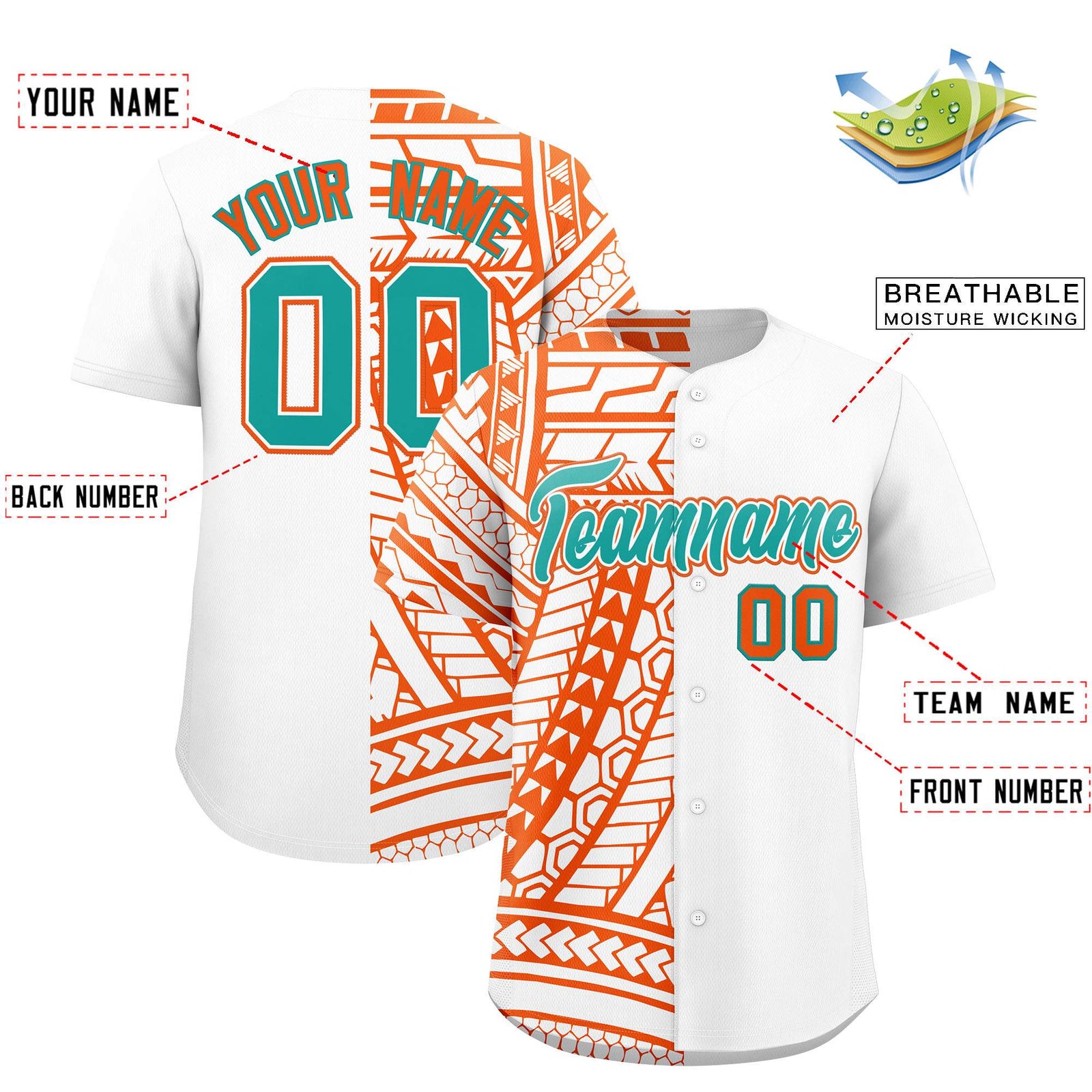 Custom White Orange Split Fashion Tribal Pattern Authentic Baseball Jersey