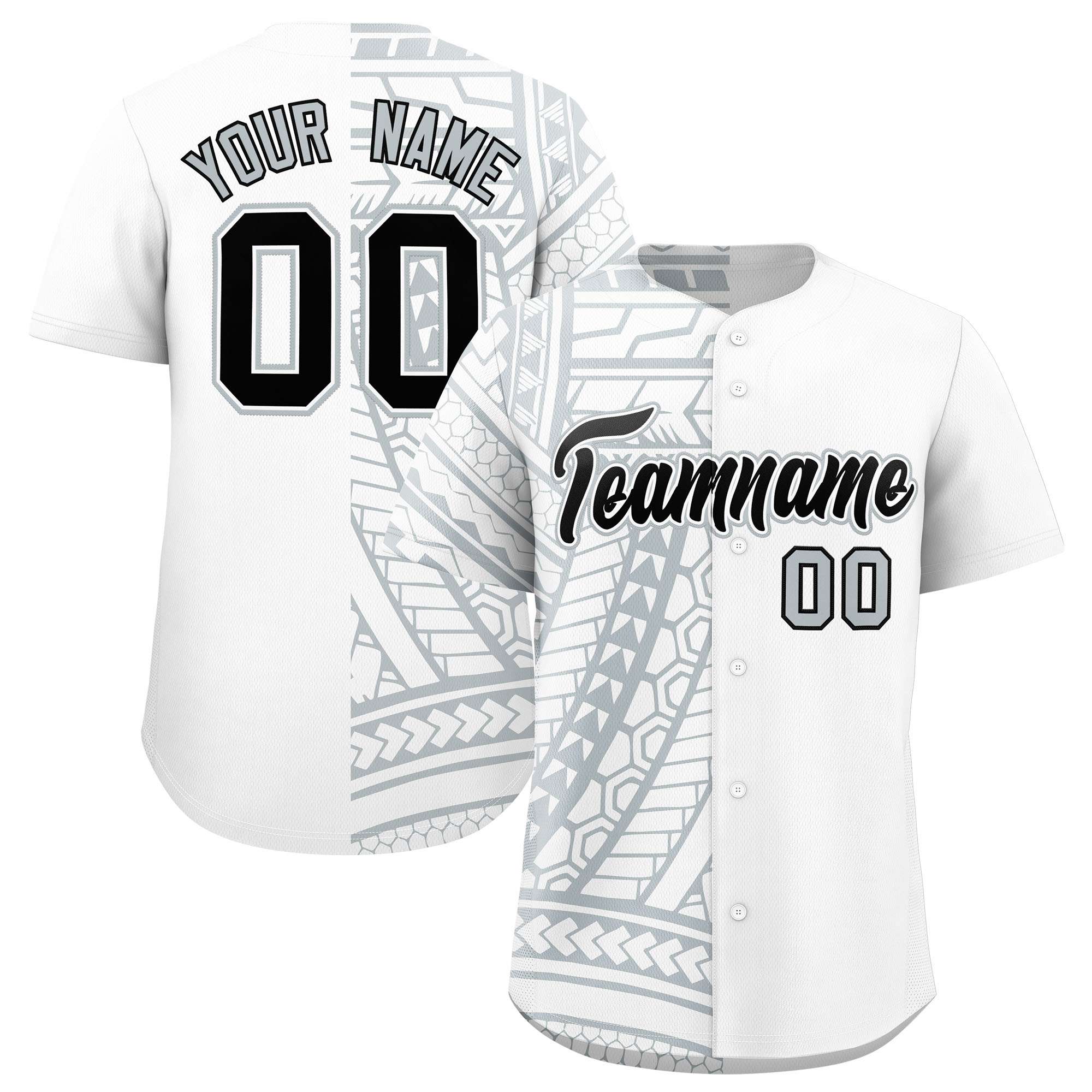 Custom White Silver Split Fashion Tribal Pattern Authentic Baseball Jersey