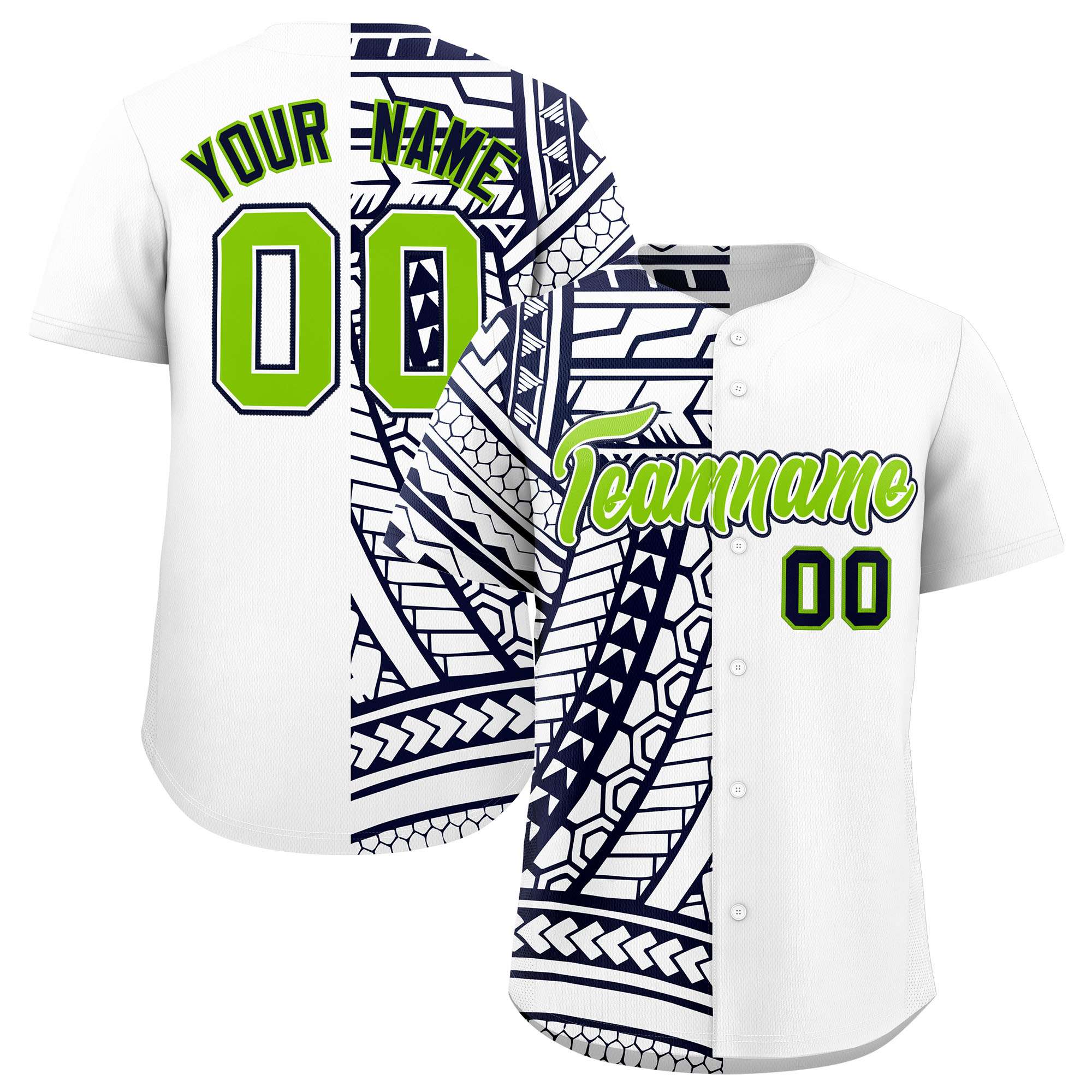 Custom White Navy Split Fashion Tribal Pattern Authentic Baseball Jersey