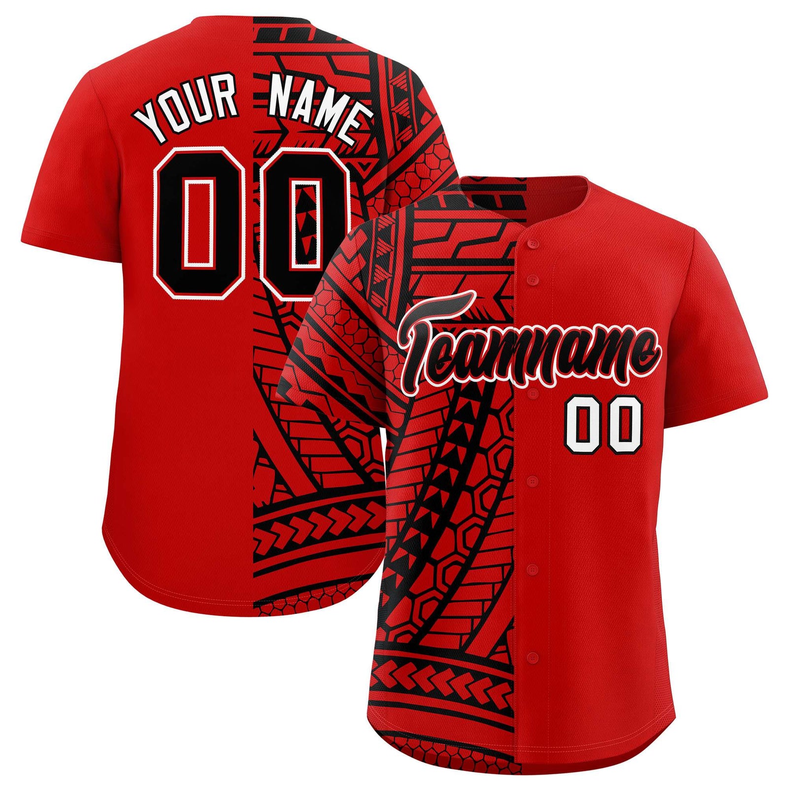 Custom Red Black Split Fashion Tribal Pattern Authentic Baseball Jersey