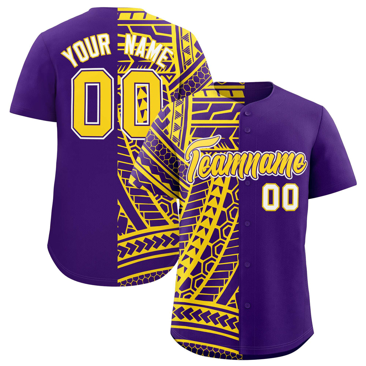 Custom Purple Gold Split Fashion Tribal Pattern Authentic Baseball Jersey