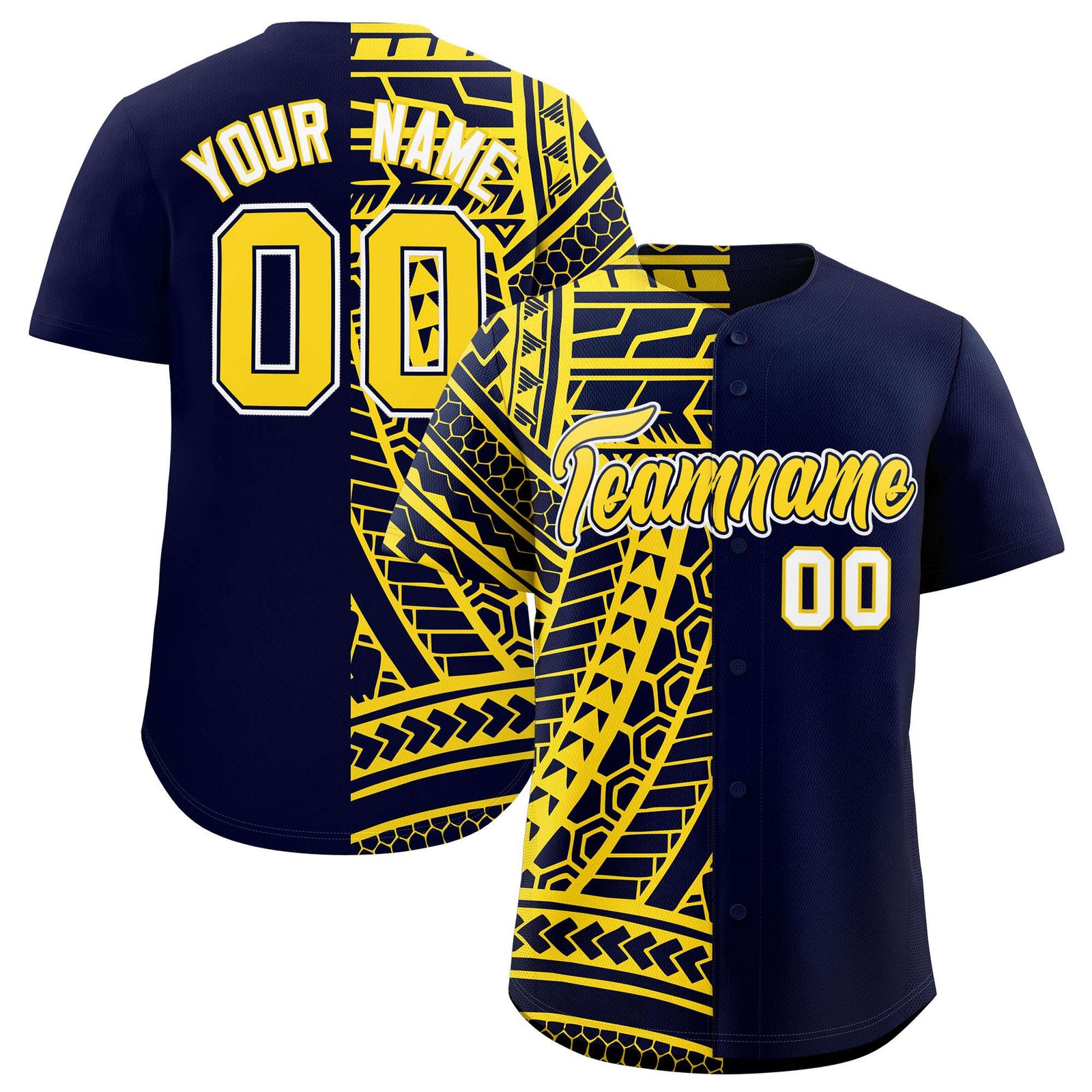 Custom Navy Gold Split Fashion Tribal Pattern Authentic Baseball Jersey