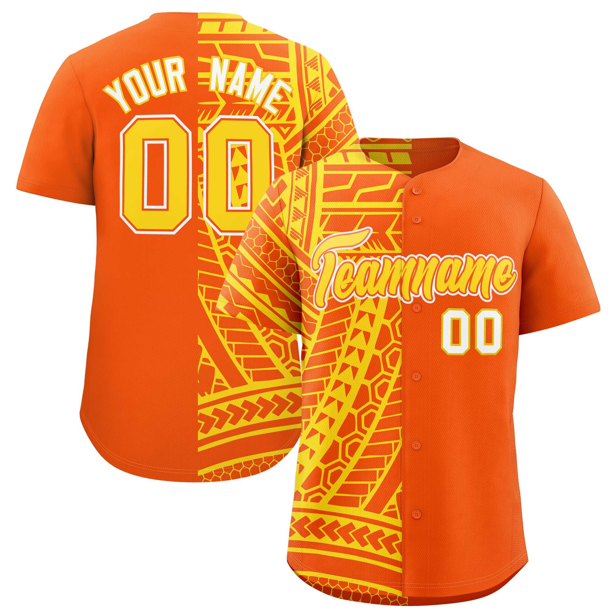 Custom Orange Gold Split Fashion Tribal Pattern Authentic Baseball Jersey