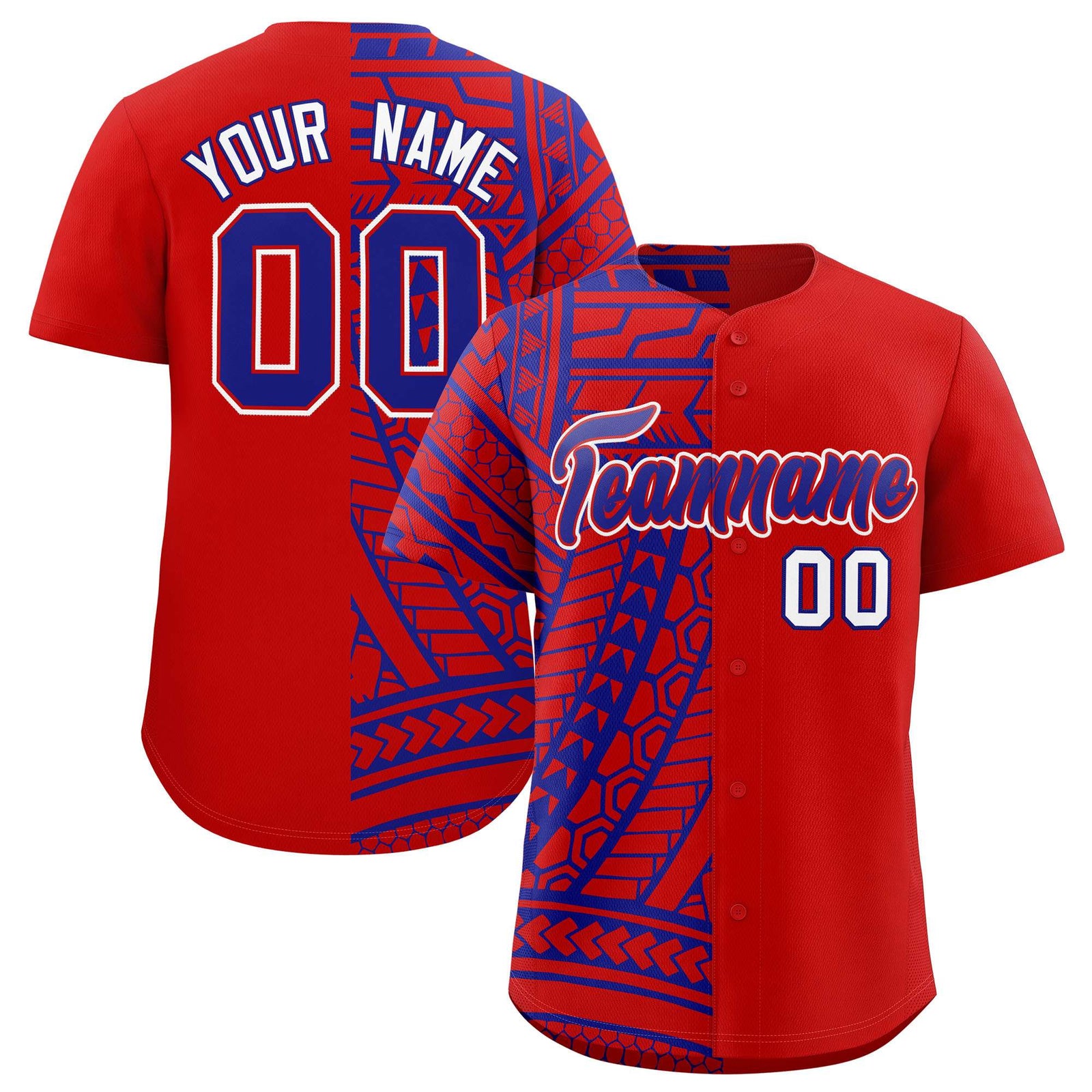 Custom Red Royal Split Fashion Tribal Pattern Authentic Baseball Jersey