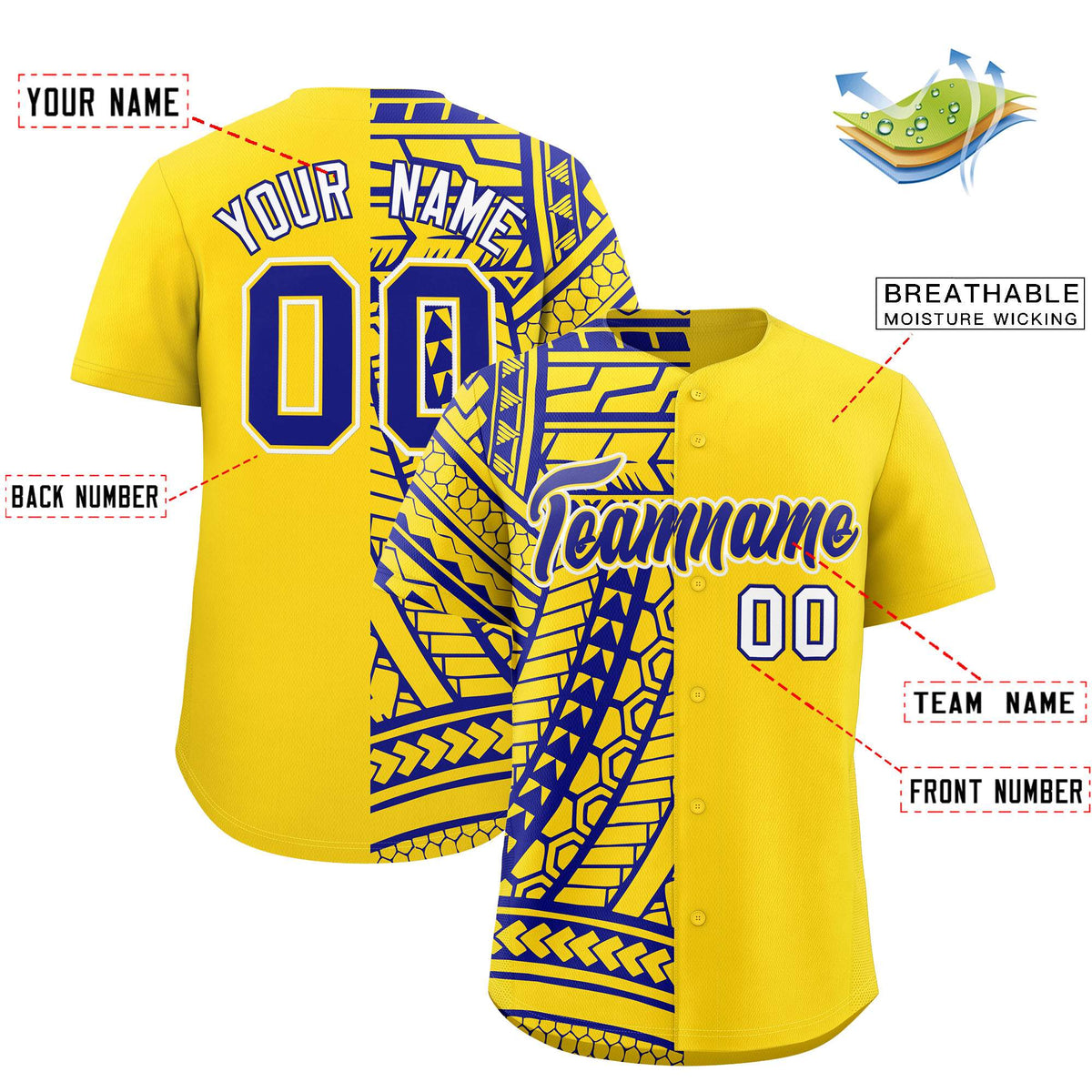 Custom Gold Royal Split Fashion Tribal Pattern Authentic Baseball Jersey