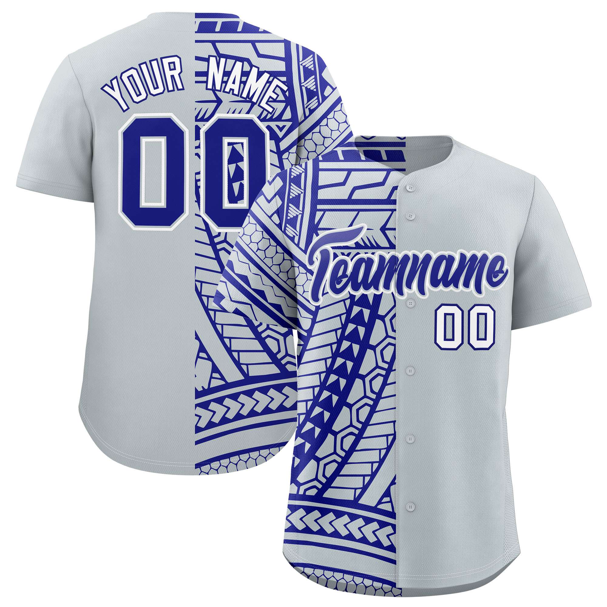 Custom Silver Royal Split Fashion Tribal Pattern Authentic Baseball Jersey