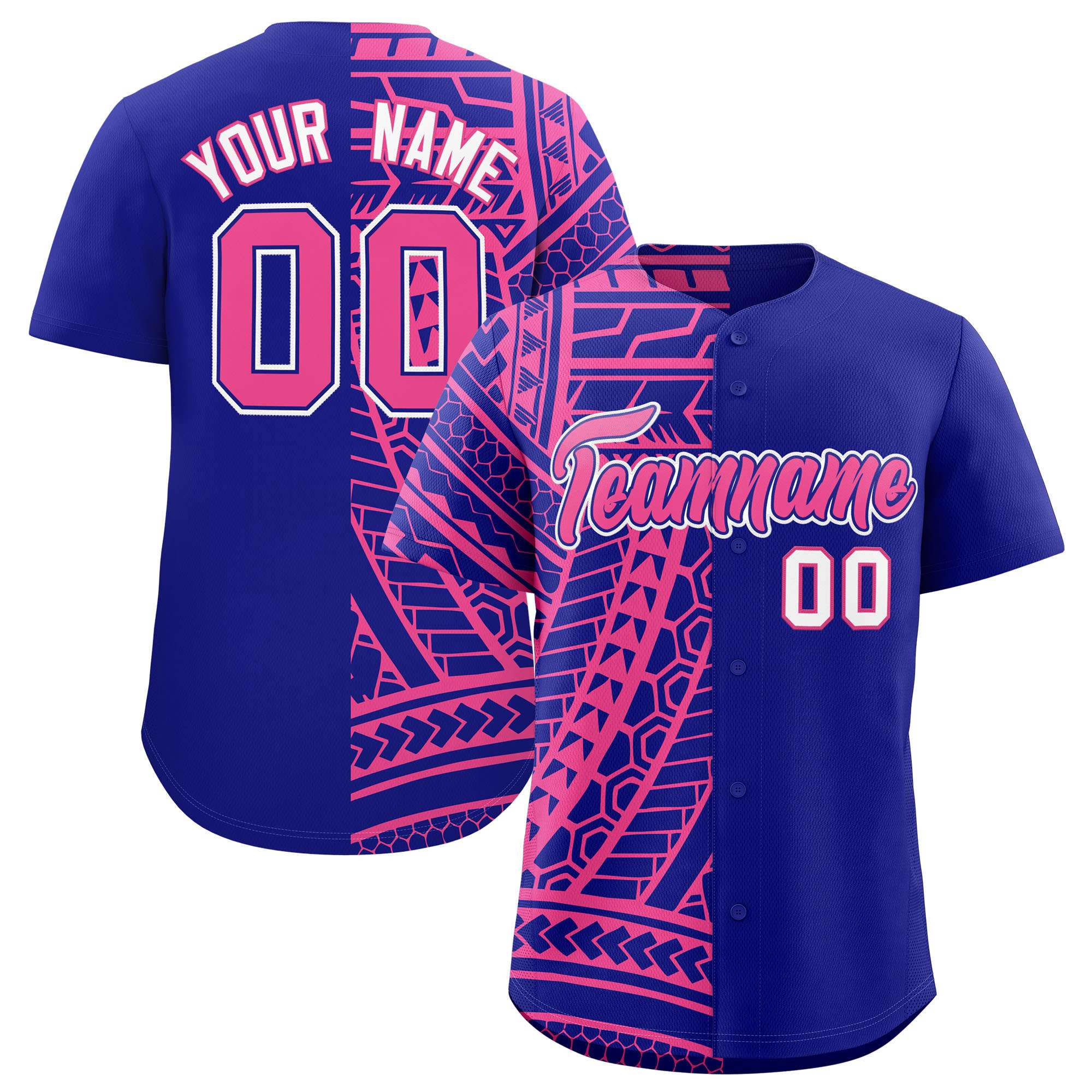 Custom Royal Pink Split Fashion Tribal Pattern Authentic Baseball Jersey