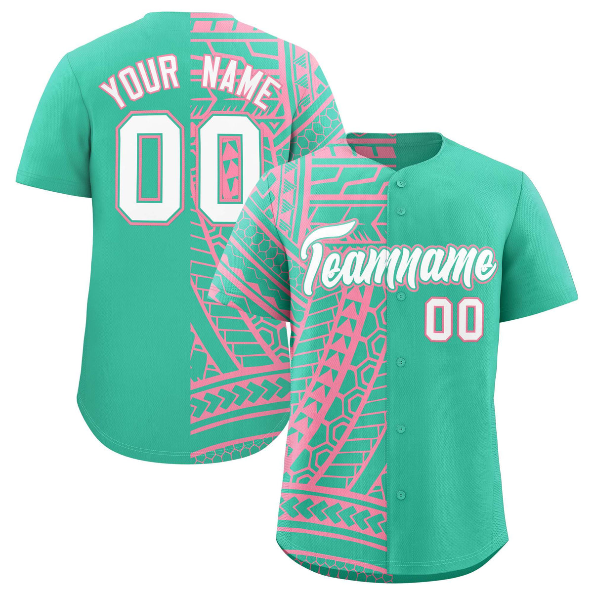 Custom Bright Green Light Pink Split Fashion Tribal Pattern Authentic Baseball Jersey