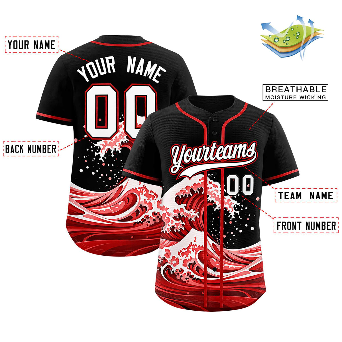 Custom Black Wave Graffiti Pattern Authentic Baseball Jersey