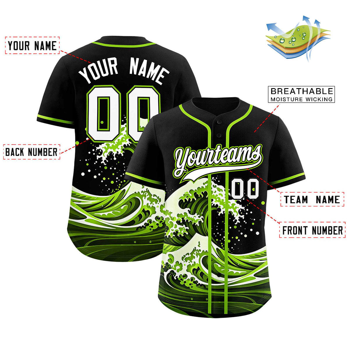 Custom Black Wave Graffiti Pattern Authentic Baseball Jersey