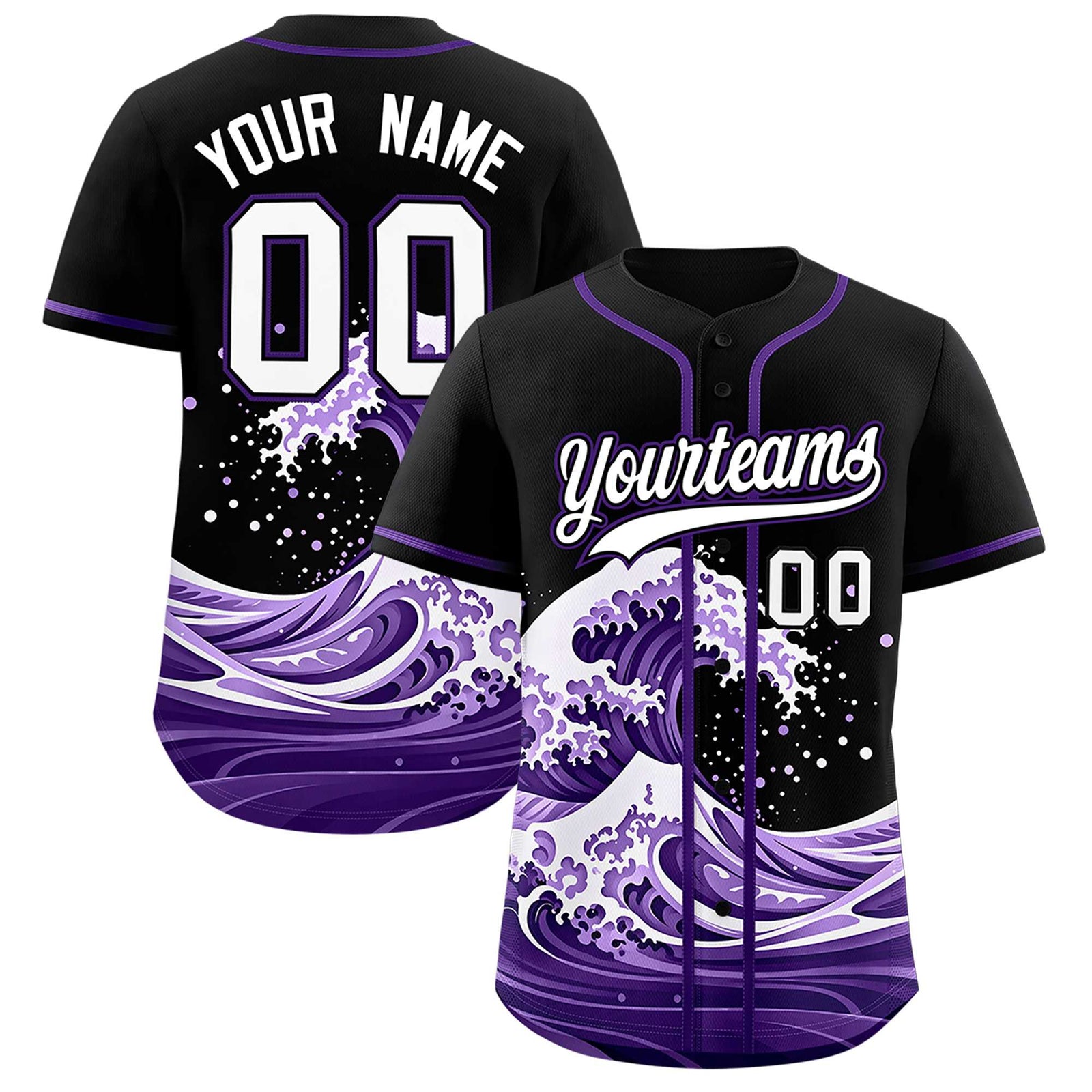 Custom Black Wave Graffiti Pattern Authentic Baseball Jersey