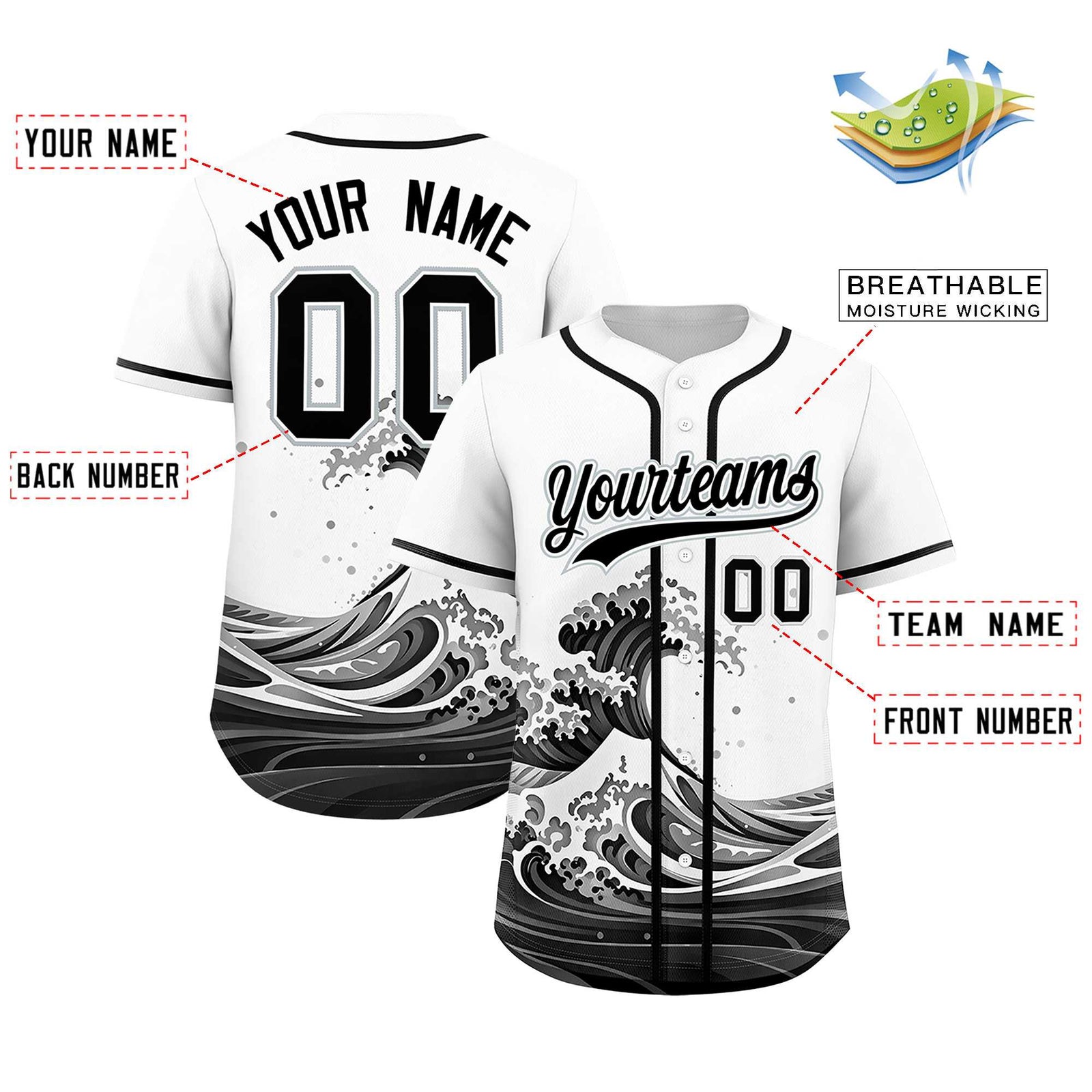 Custom White Wave Graffiti Pattern Authentic Baseball Jersey