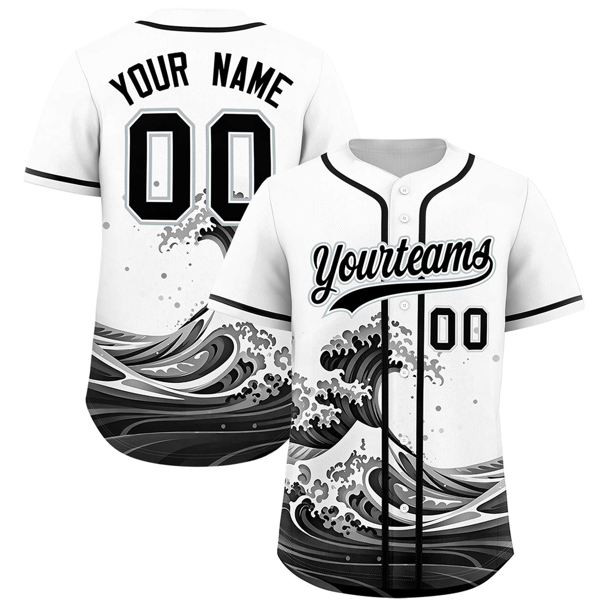 Custom White Wave Graffiti Pattern Authentic Baseball Jersey