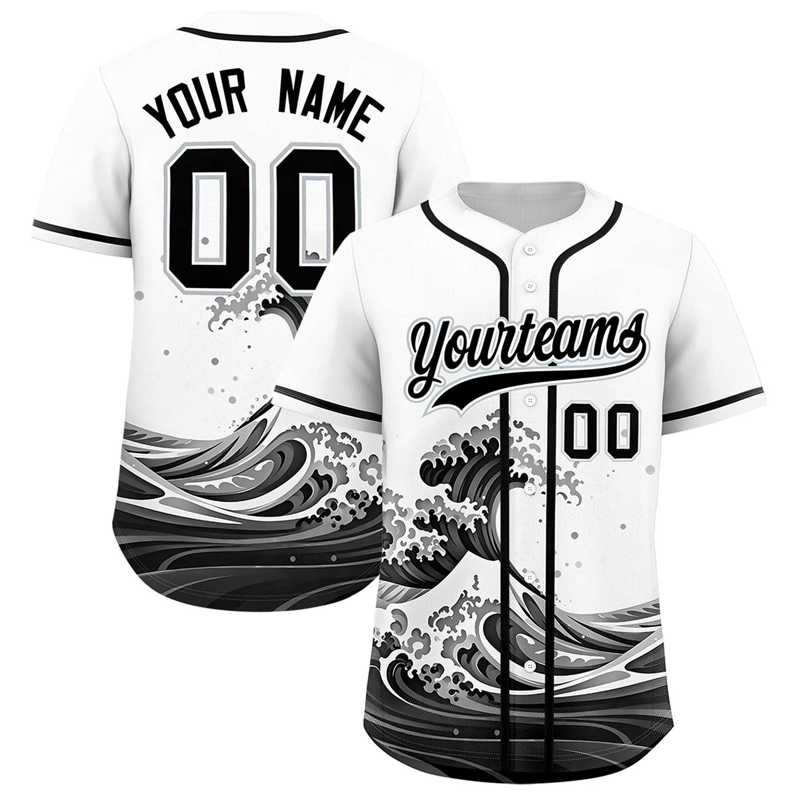 Custom White Wave Graffiti Pattern Authentic Baseball Jersey