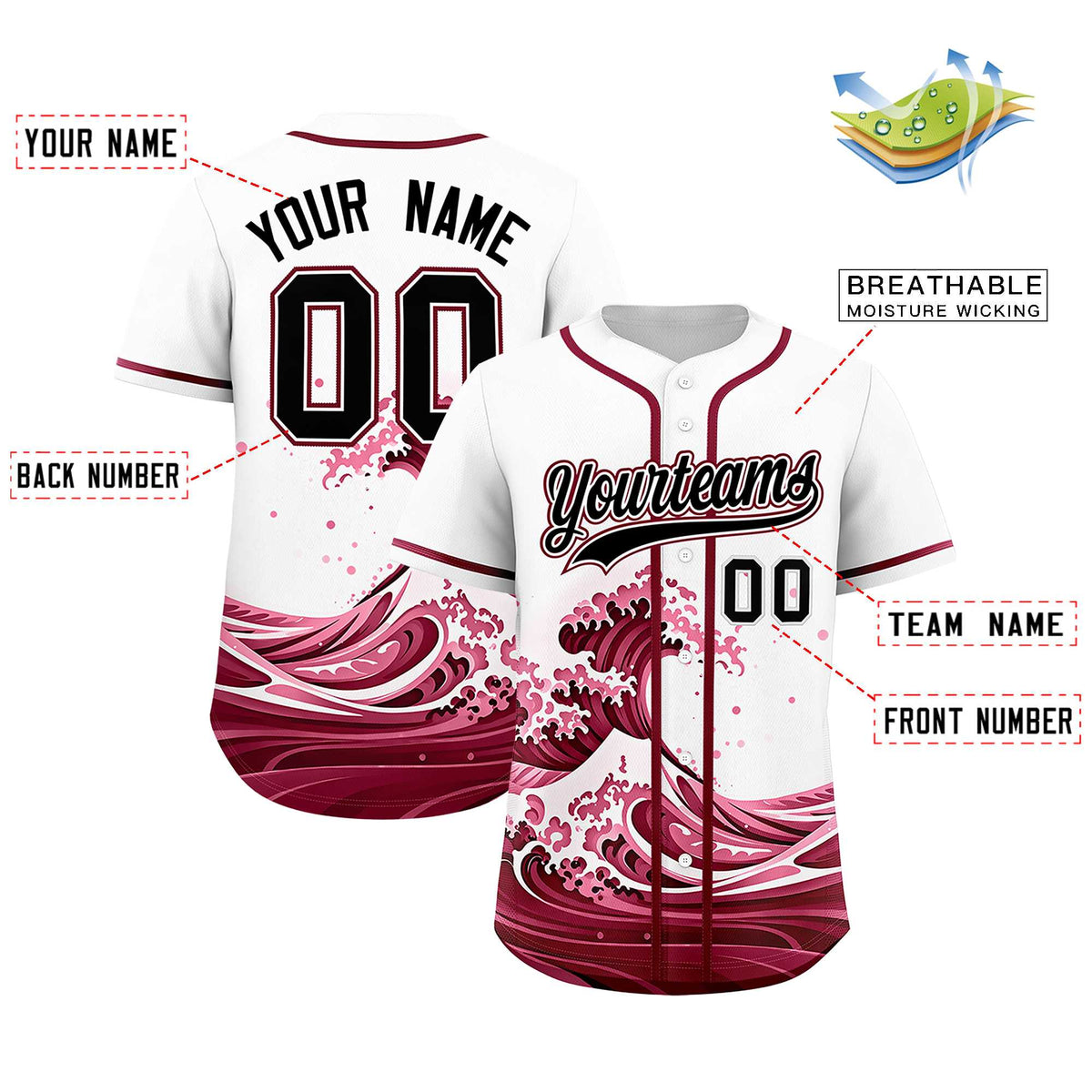 Custom White Wave Graffiti Pattern Authentic Baseball Jersey