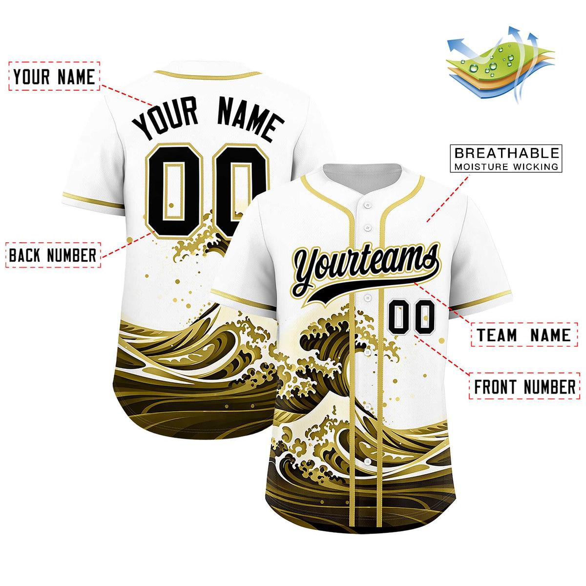 Custom White Wave Graffiti Pattern Authentic Baseball Jersey