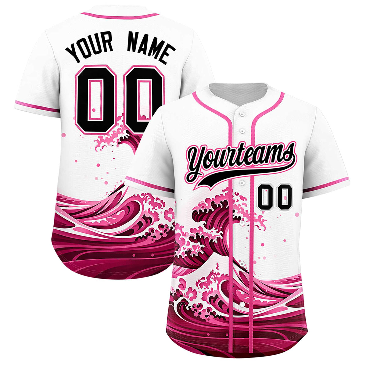 Custom White Wave Graffiti Pattern Authentic Baseball Jersey