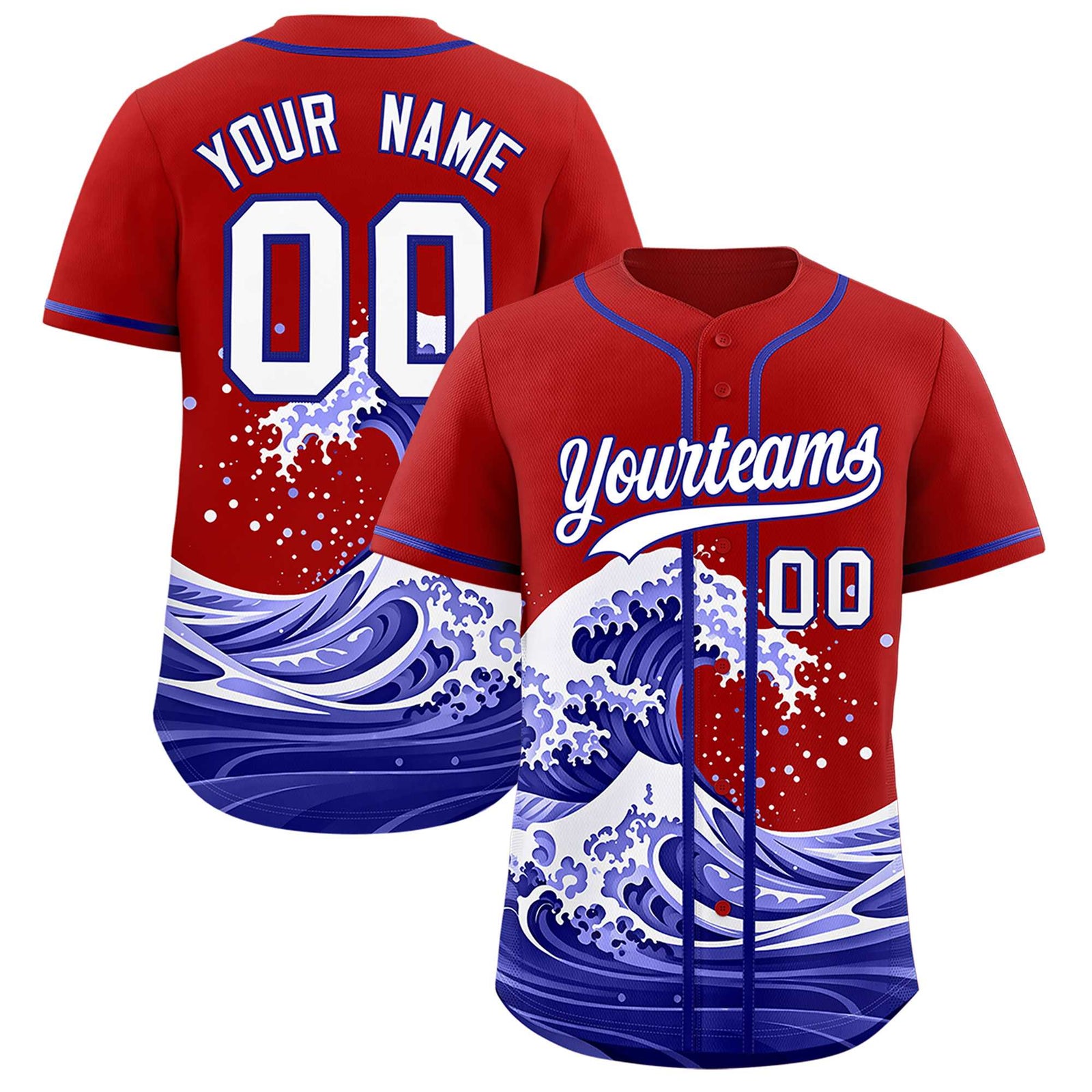 Custom Red Wave Graffiti Pattern Authentic Baseball Jersey