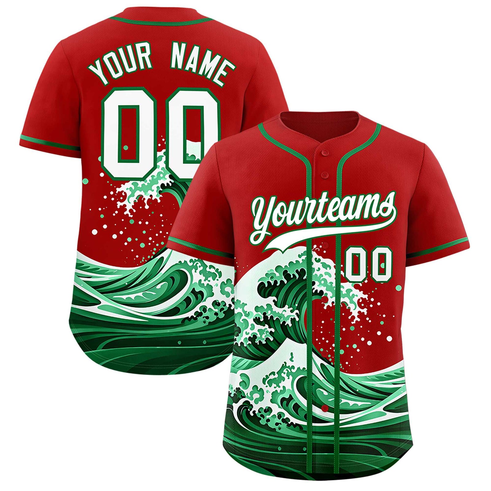 Custom Red Wave Graffiti Pattern Authentic Baseball Jersey