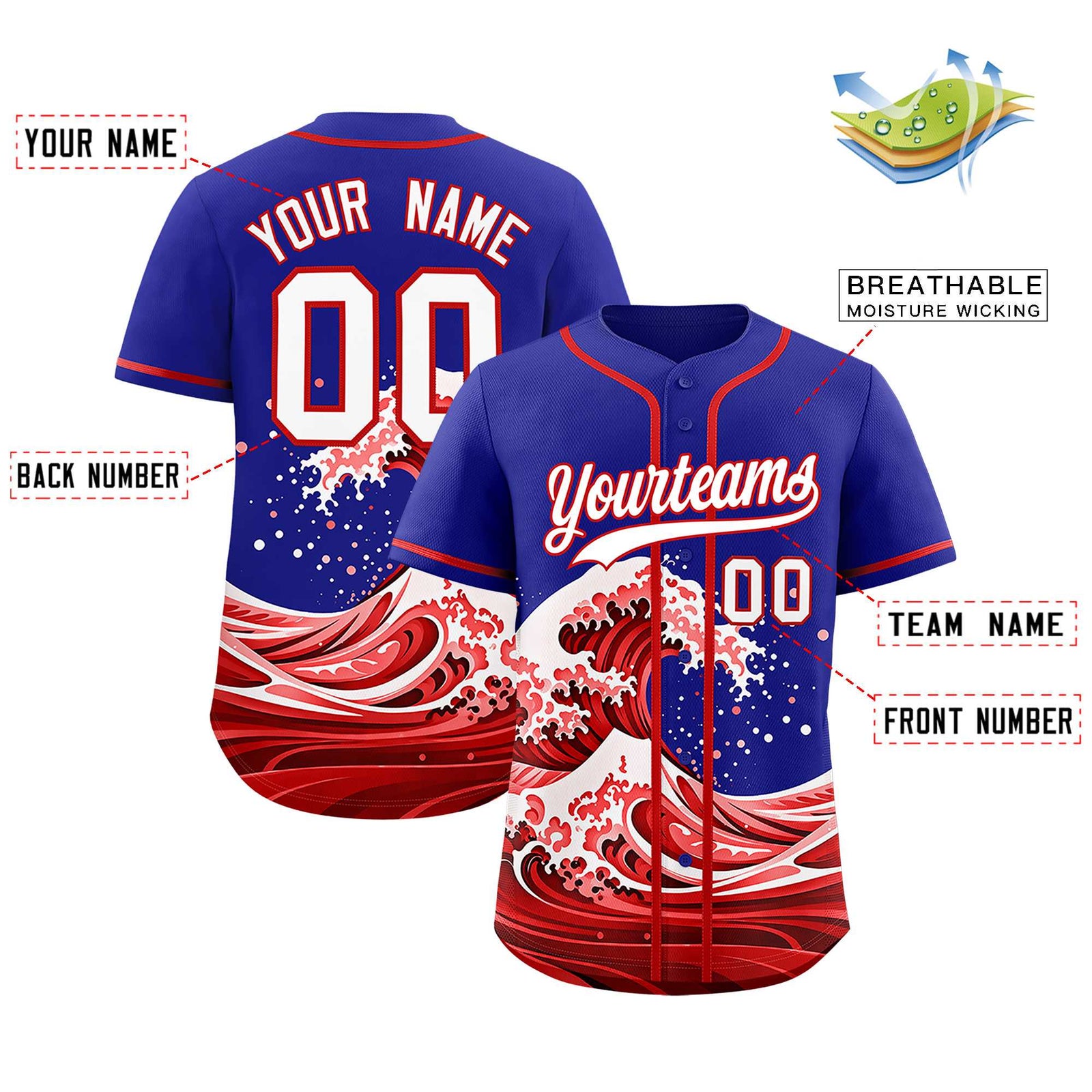 Custom Royal Wave Graffiti Pattern Authentic Baseball Jersey