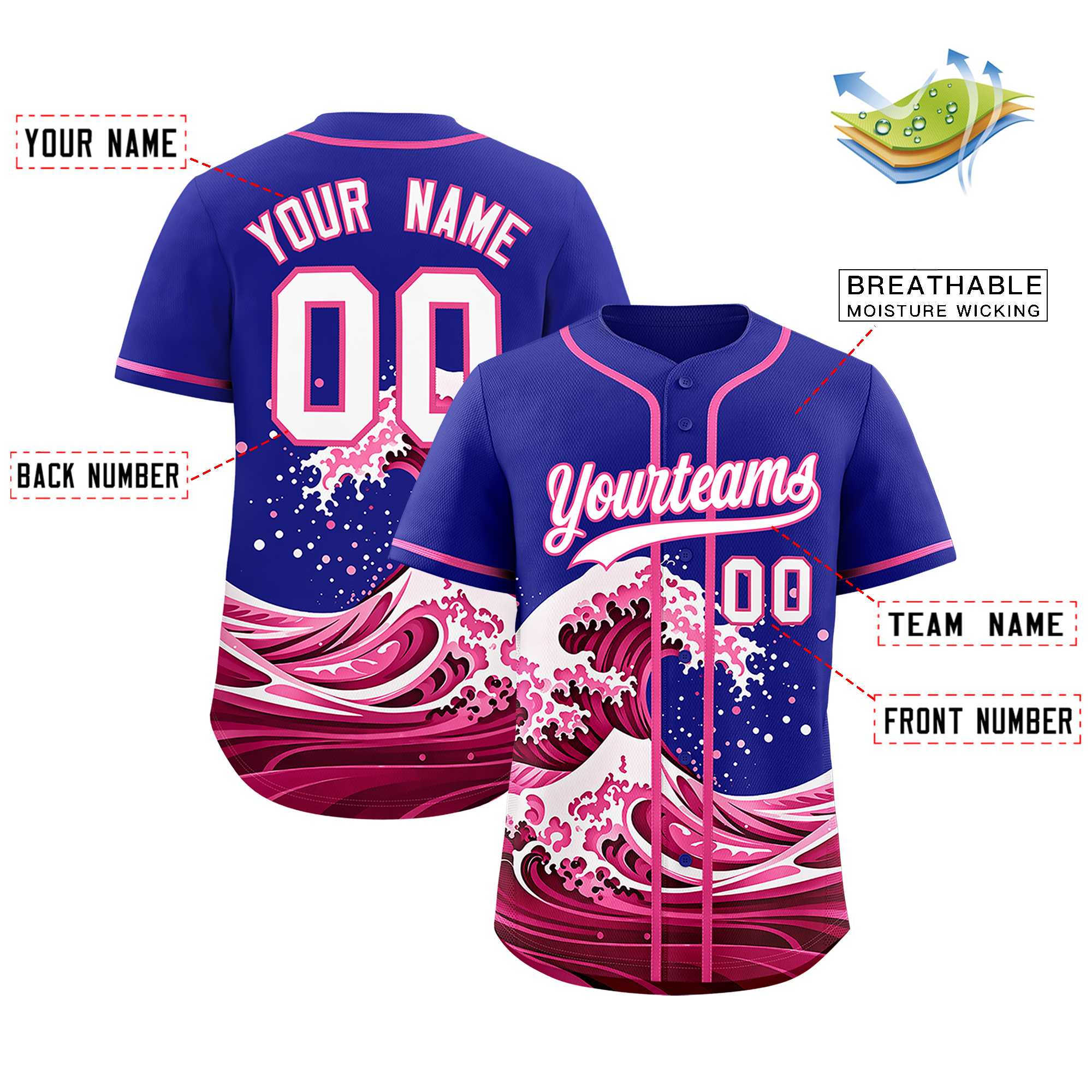 Custom Royal Wave Graffiti Pattern Authentic Baseball Jersey