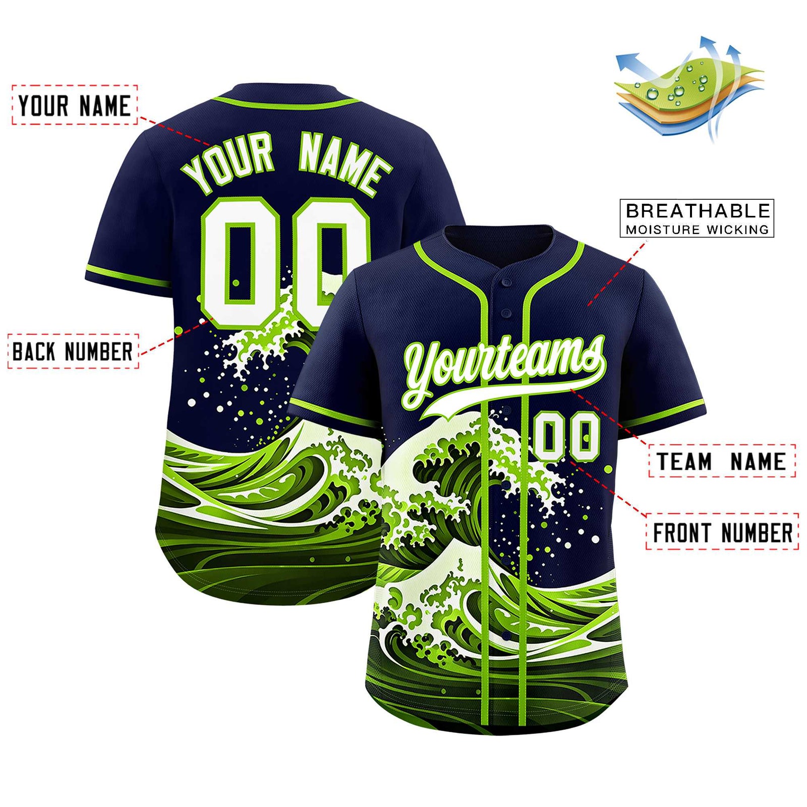 Custom Navy Wave Graffiti Pattern Authentic Baseball Jersey