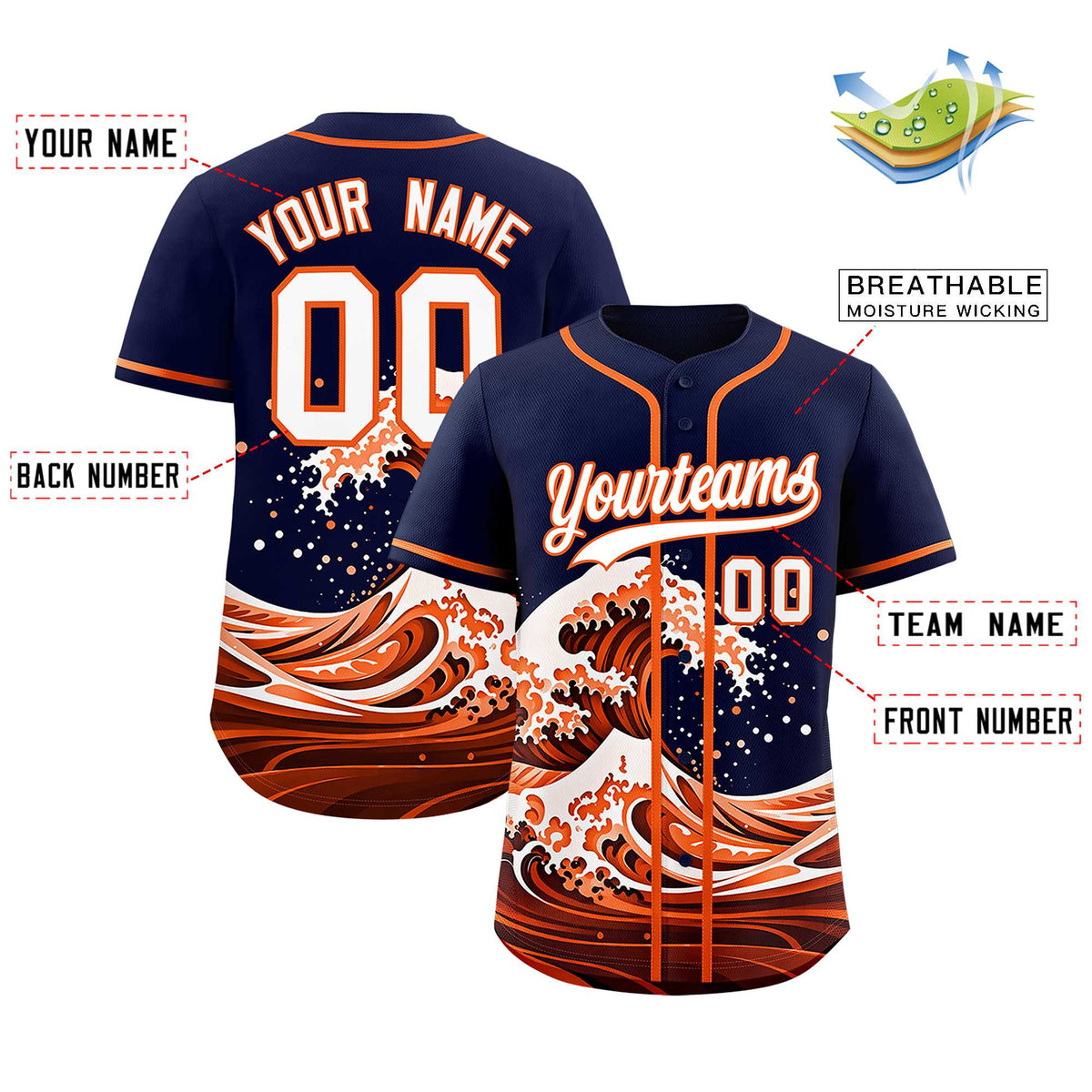 Custom Navy Wave Graffiti Pattern Authentic Baseball Jersey