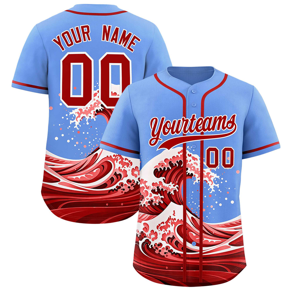 Custom Light Blue Wave Graffiti Pattern Authentic Baseball Jersey