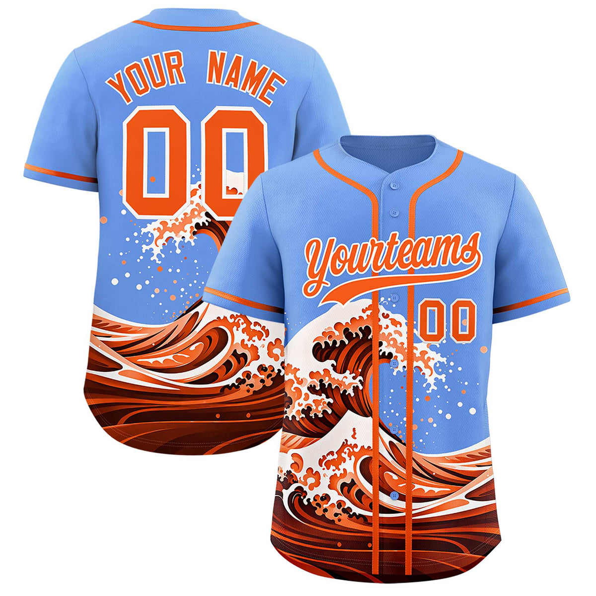 Custom Light Blue Wave Graffiti Pattern Authentic Baseball Jersey