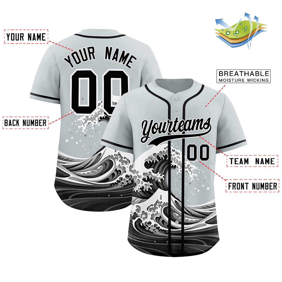 Custom Silver Wave Graffiti Pattern Authentic Baseball Jersey