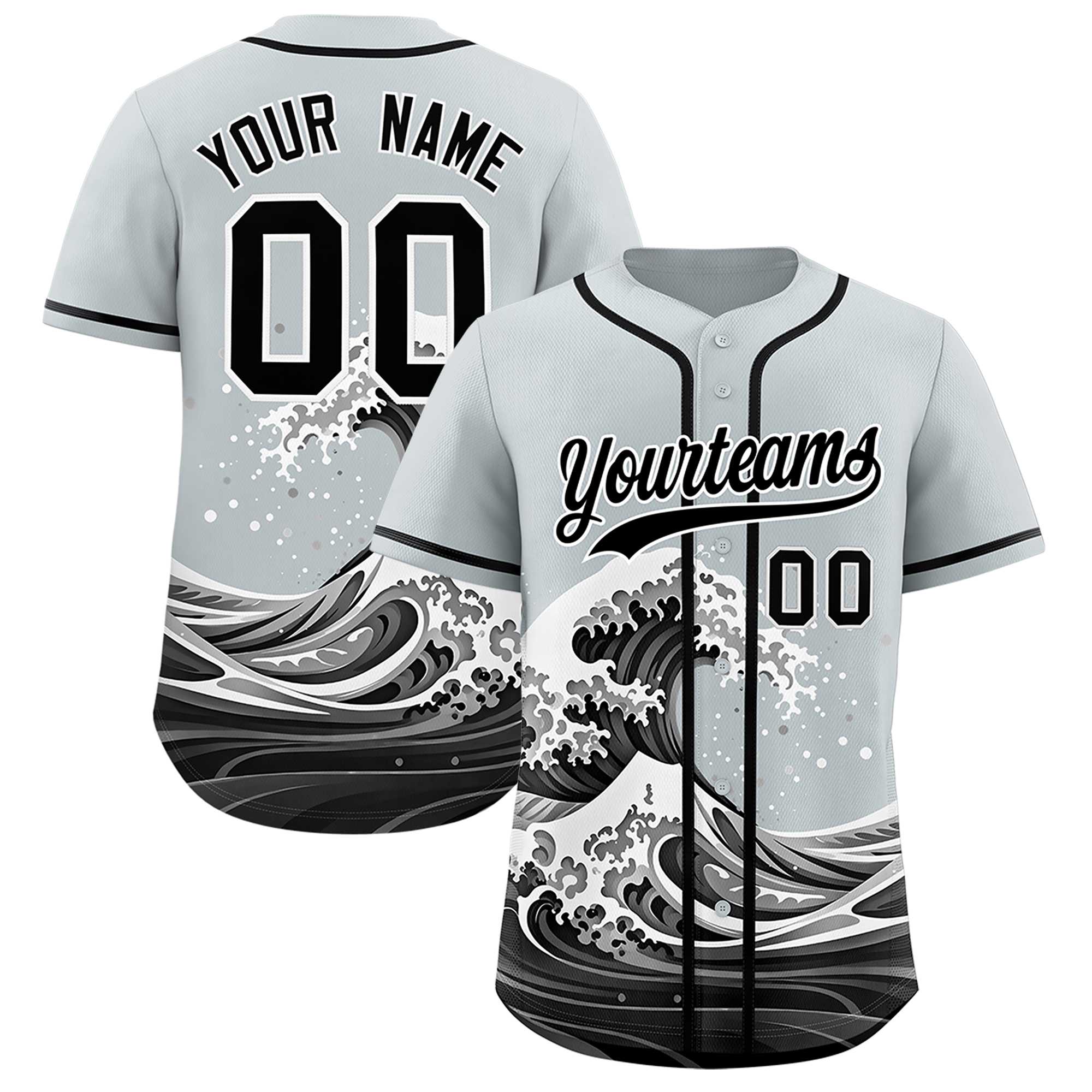 Custom Silver Wave Graffiti Pattern Authentic Baseball Jersey