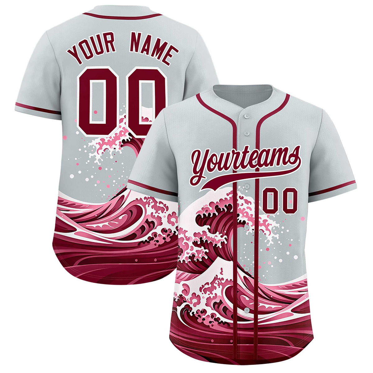 Custom Silver Wave Graffiti Pattern Authentic Baseball Jersey