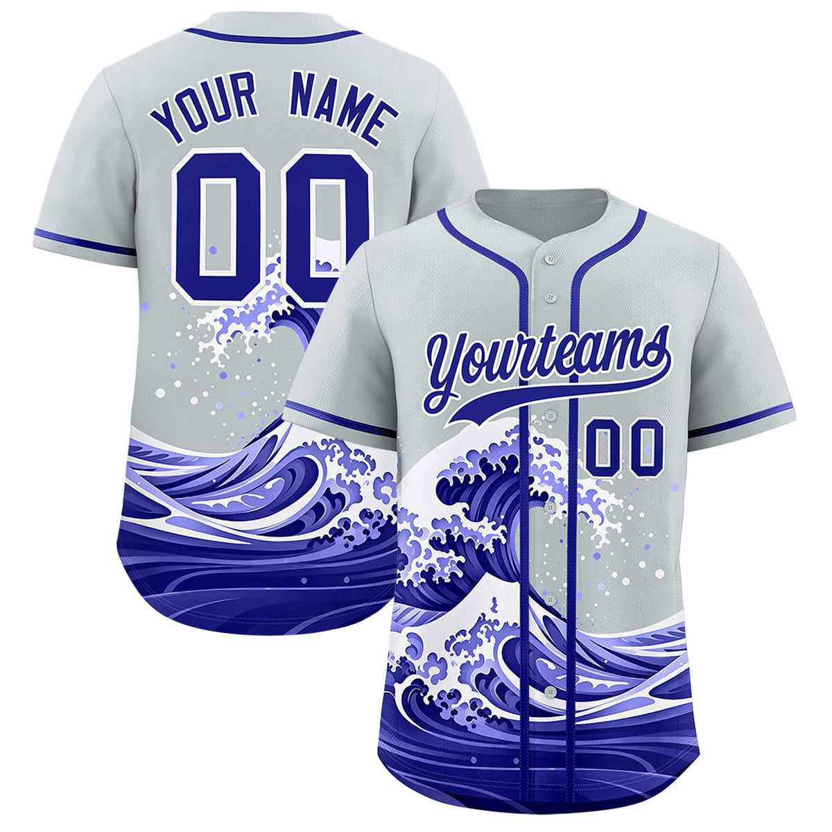 Custom Silver Wave Graffiti Pattern Authentic Baseball Jersey