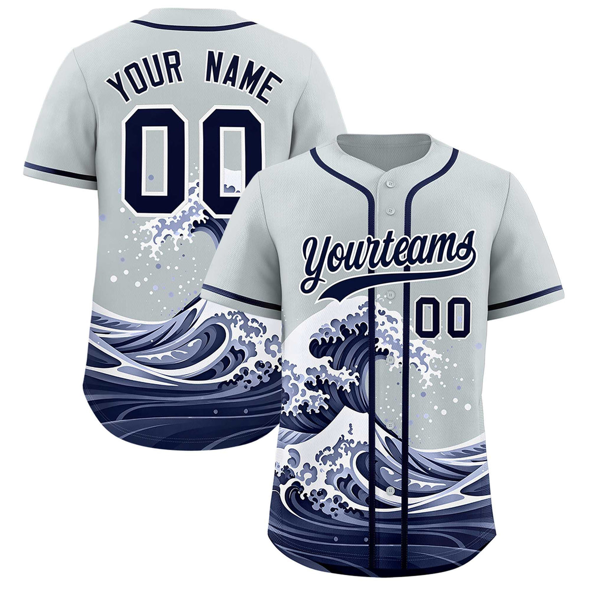 Custom Silver Wave Graffiti Pattern Authentic Baseball Jersey