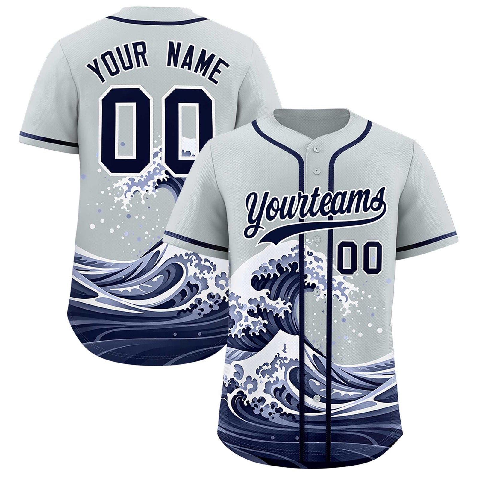 Custom Silver Wave Graffiti Pattern Authentic Baseball Jersey