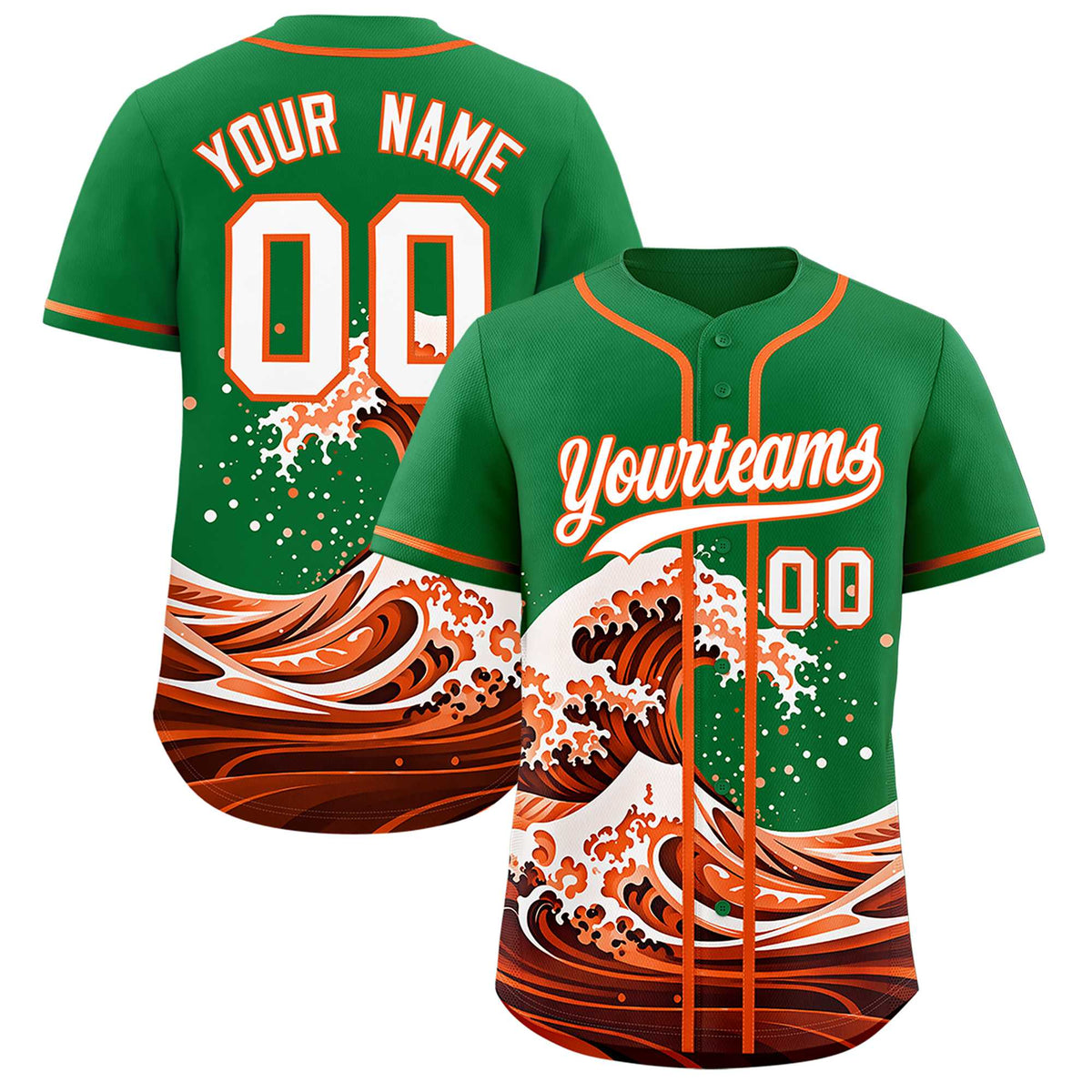 Custom Kelly Green Wave Graffiti Pattern Authentic Baseball Jersey