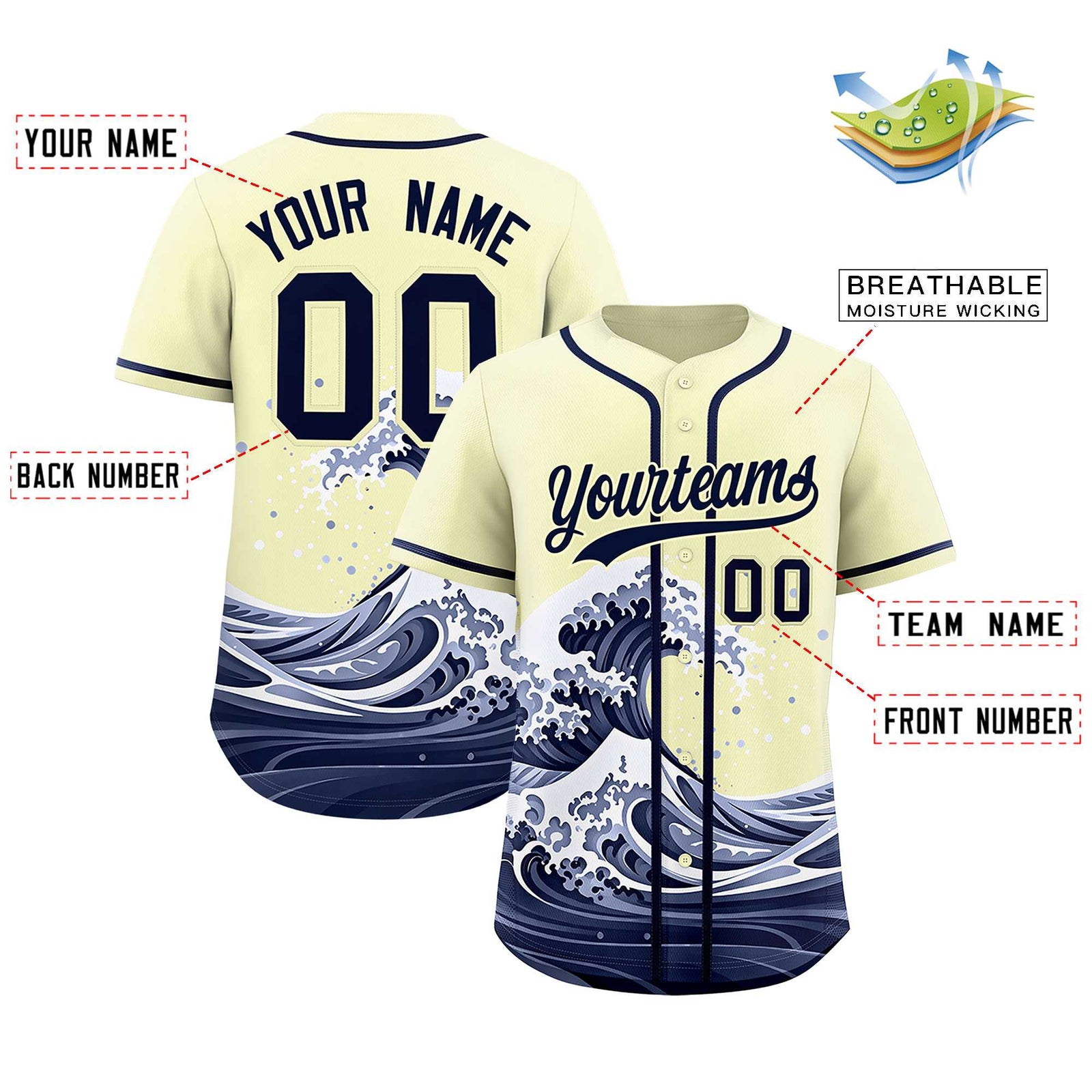 Custom Cream Wave Graffiti Pattern Authentic Baseball Jersey