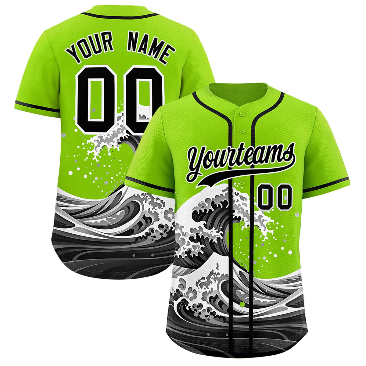 Custom Neon Green Wave Graffiti Pattern Authentic Baseball Jersey