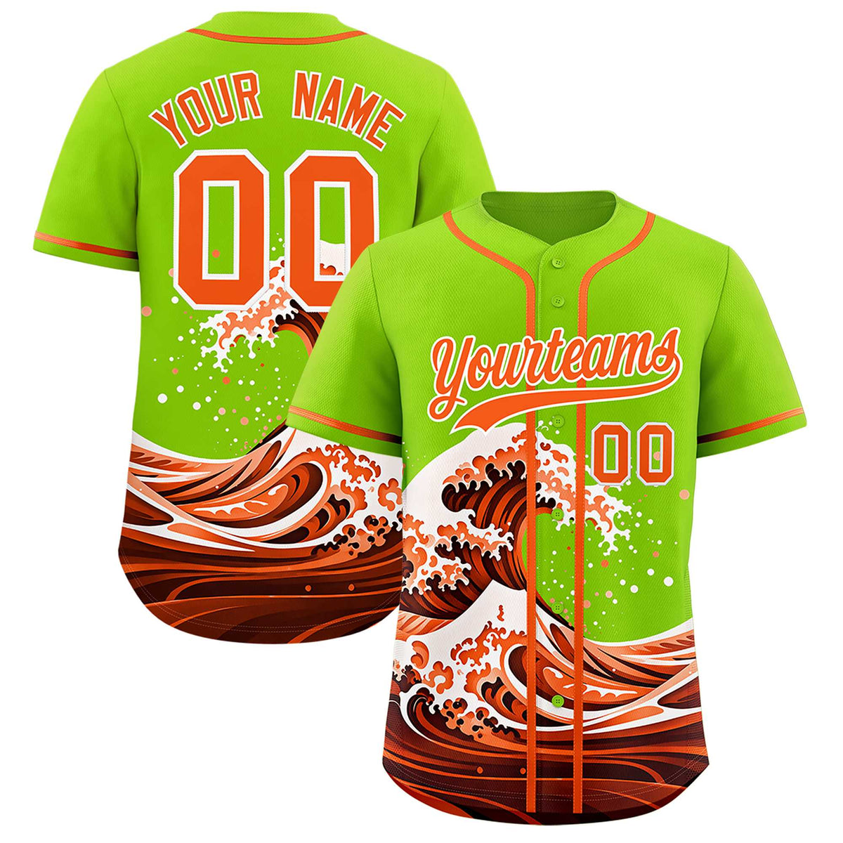 Custom Neon Green Wave Graffiti Pattern Authentic Baseball Jersey