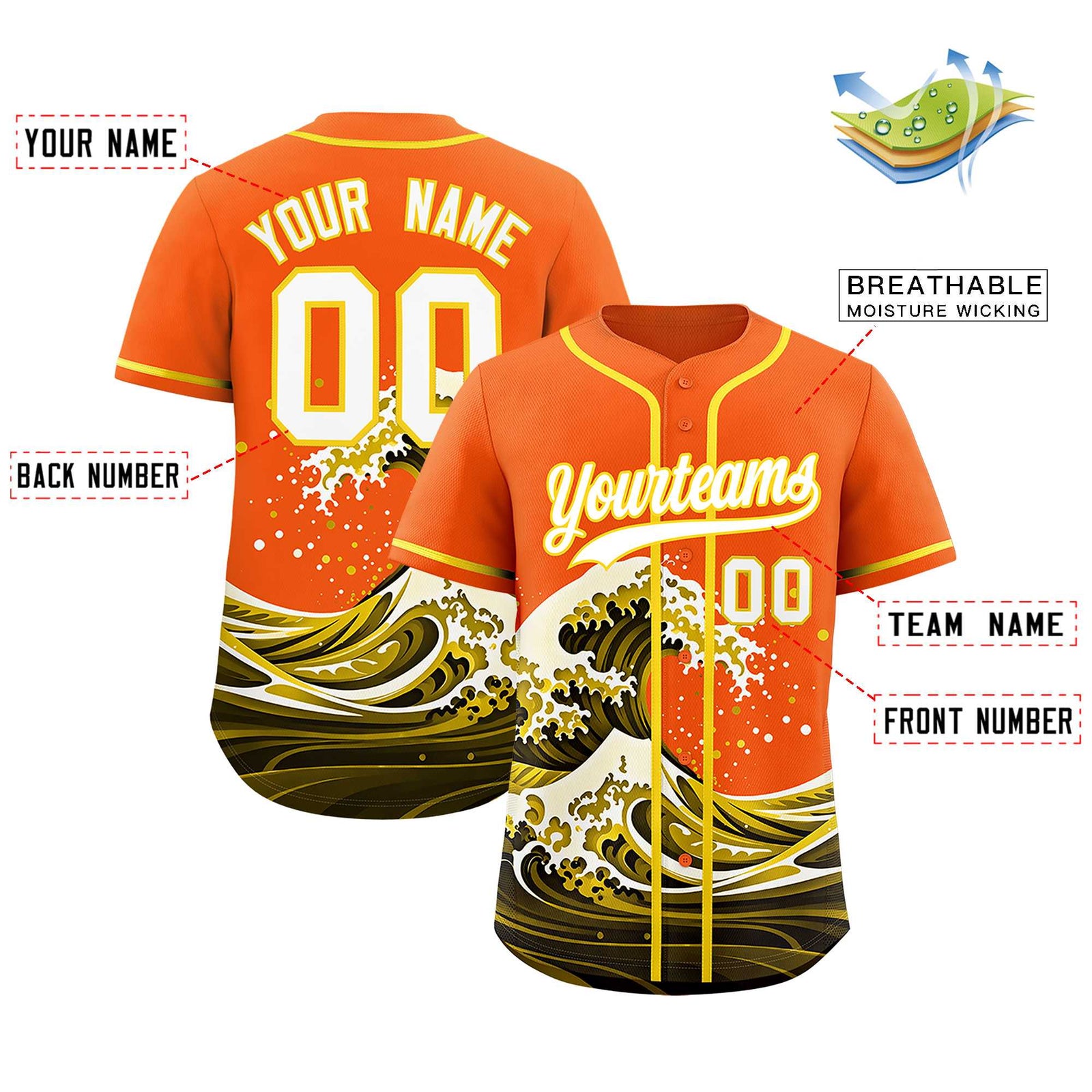 Custom Orange Wave Graffiti Pattern Authentic Baseball Jersey