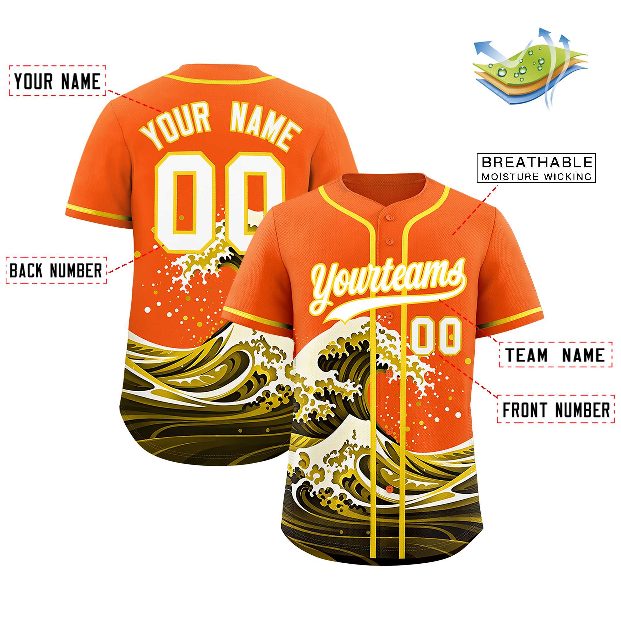 Custom Orange Wave Graffiti Pattern Authentic Baseball Jersey