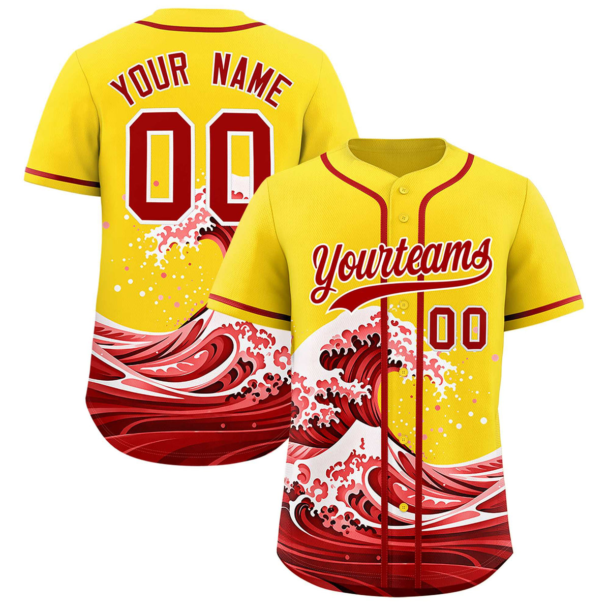 Custom Gold Wave Graffiti Pattern Authentic Baseball Jersey