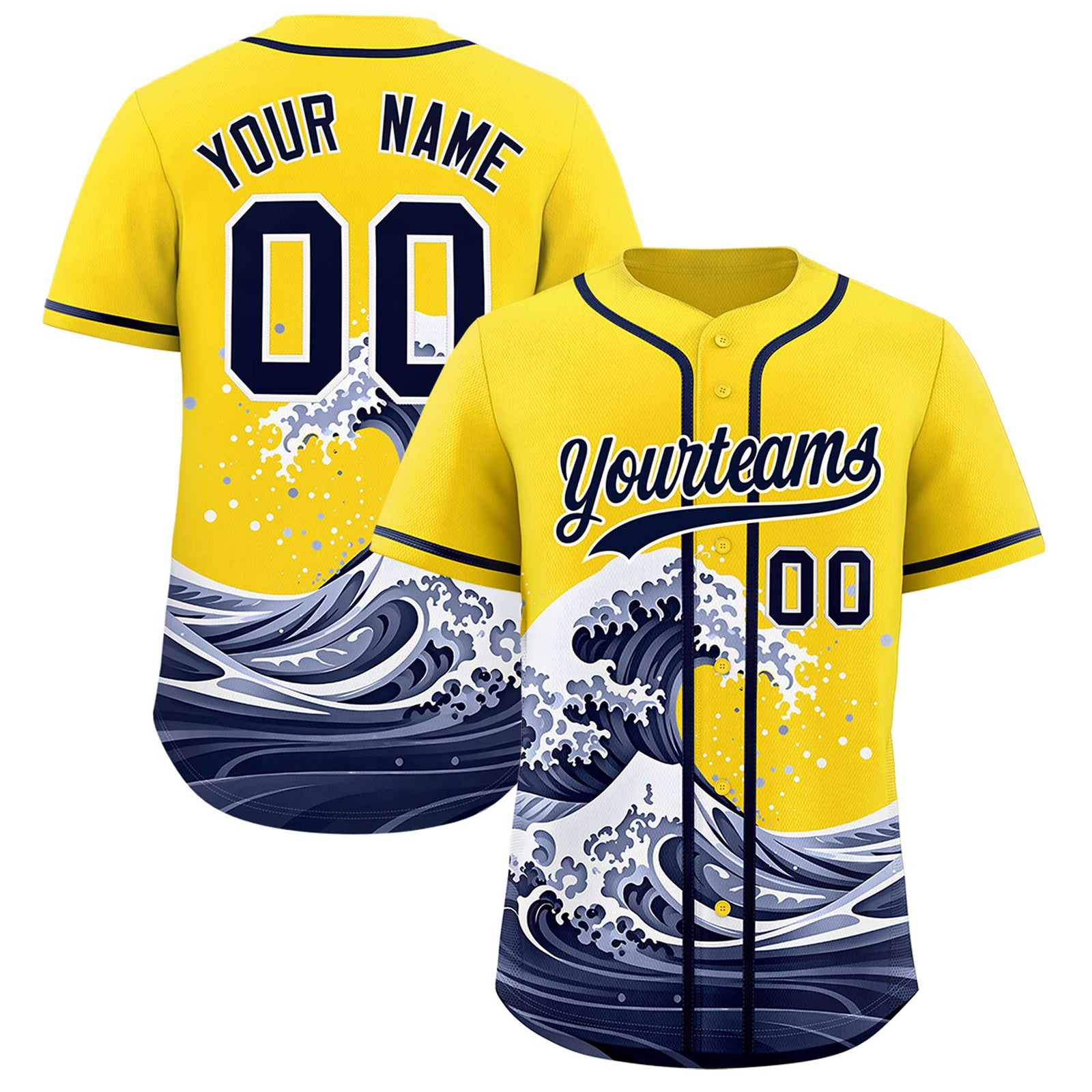 Custom Gold Wave Graffiti Pattern Authentic Baseball Jersey