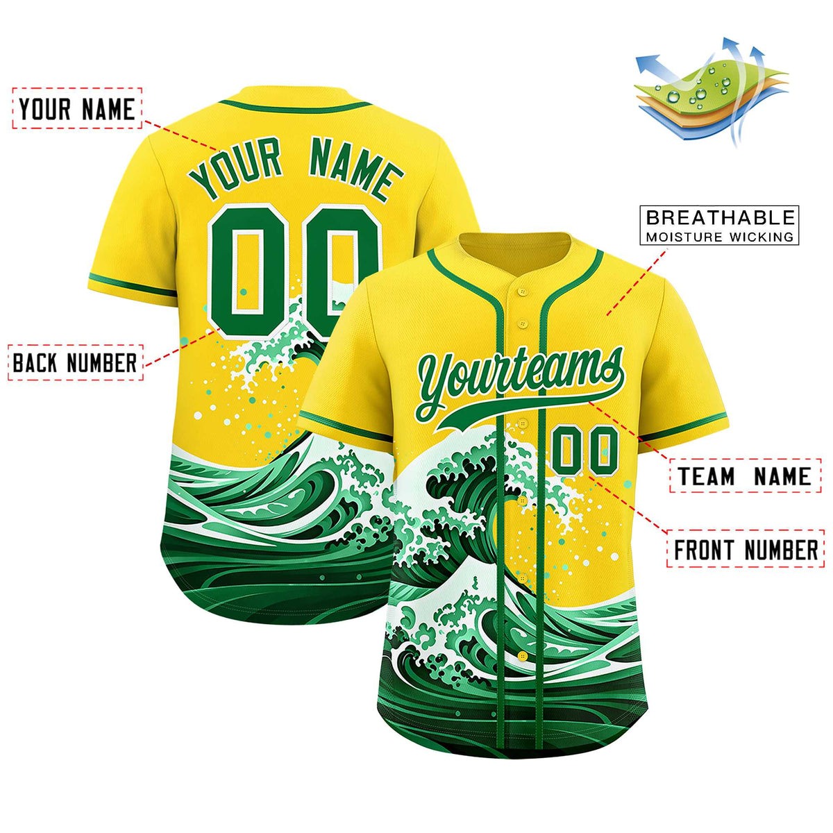 Custom Gold Wave Graffiti Pattern Authentic Baseball Jersey