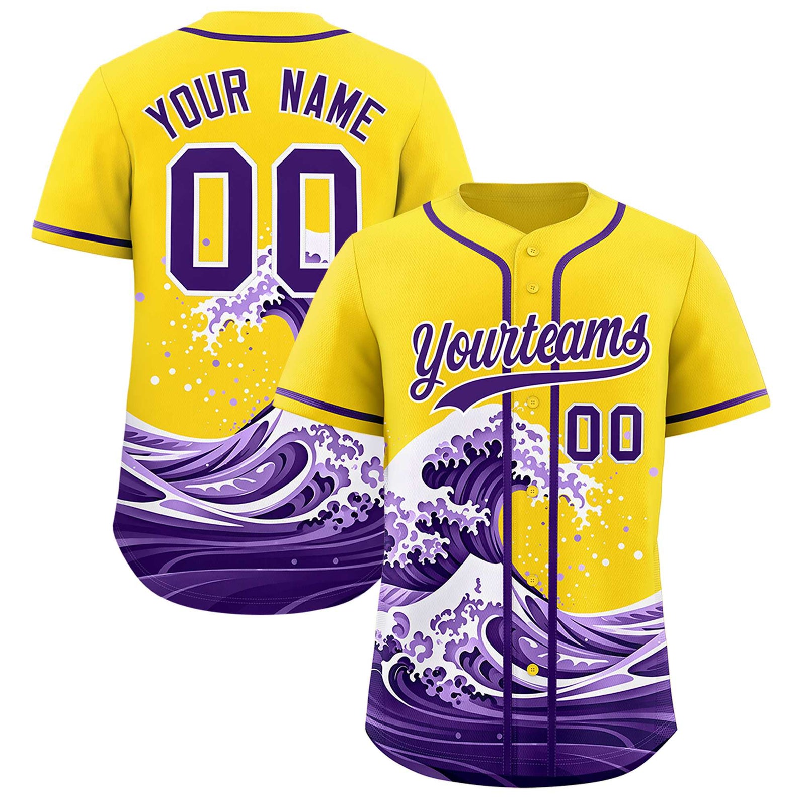 Custom Gold Wave Graffiti Pattern Authentic Baseball Jersey